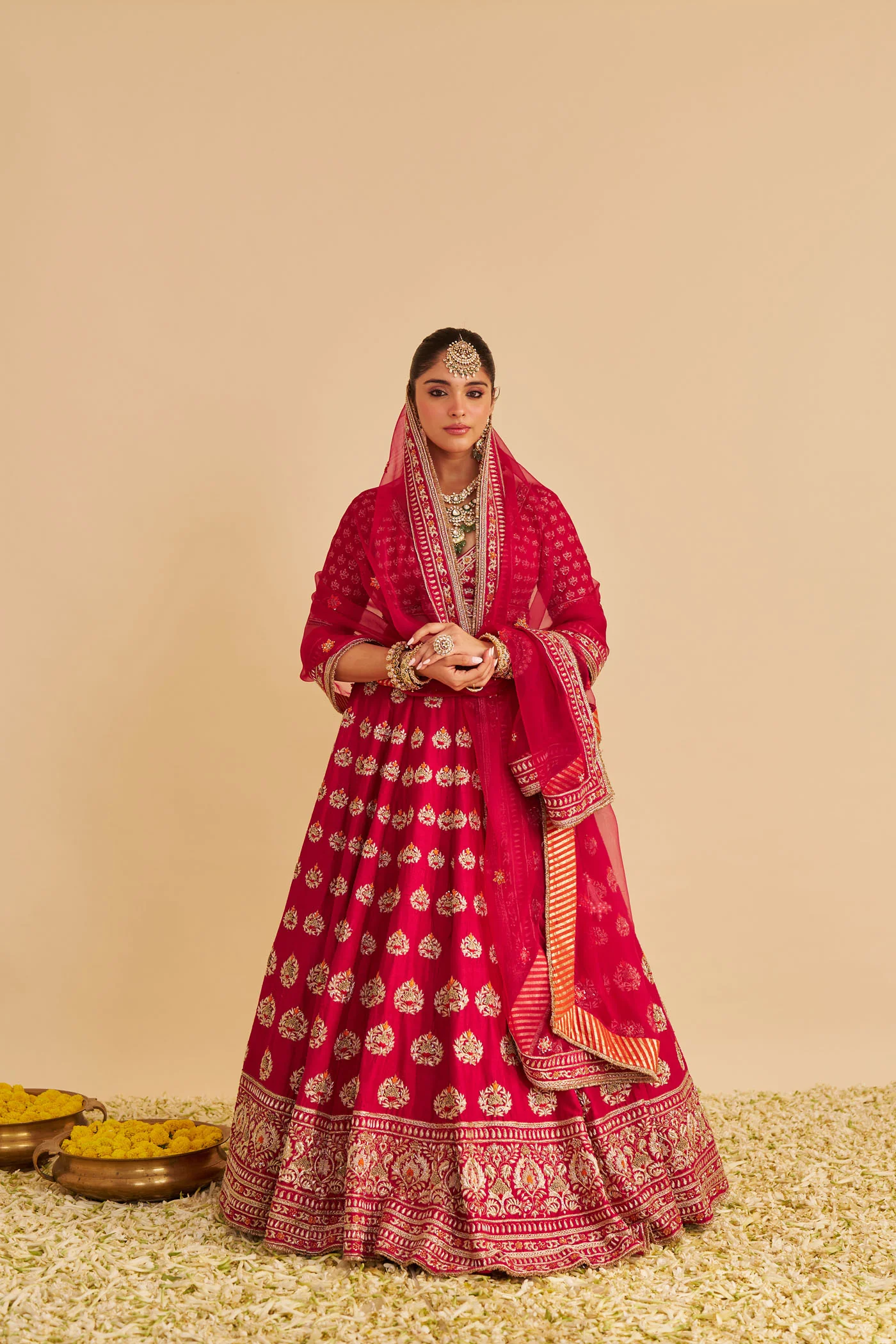 Maira - Dabka Zardozi Embroidered Raw Silk Rani Hotpink Bridal Lehenga Set - Image 3