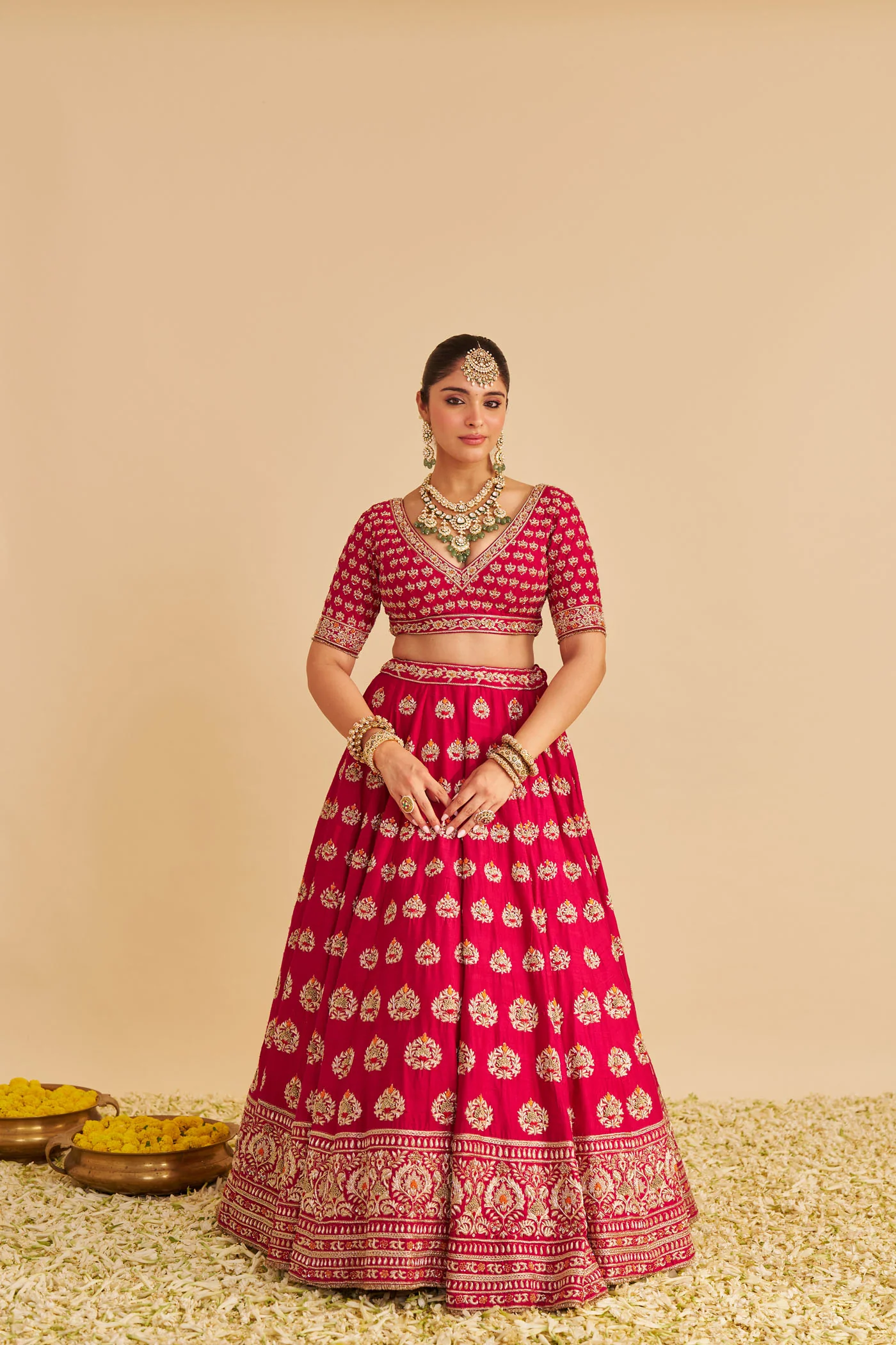 Maira - Dabka Zardozi Embroidered Raw Silk Rani Hotpink Bridal Lehenga Set - Image 4