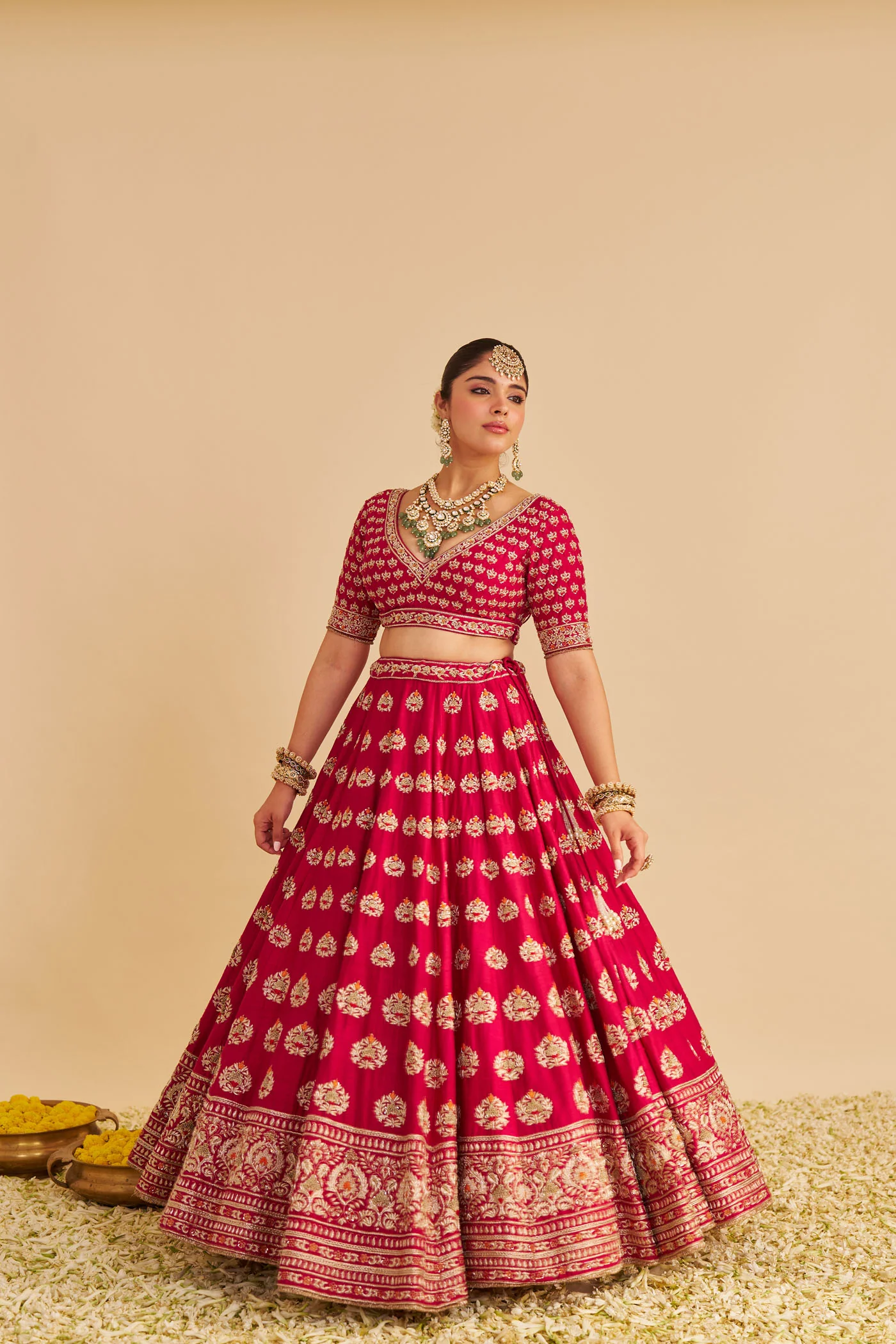 Maira - Dabka Zardozi Embroidered Raw Silk Rani Hotpink Bridal Lehenga Set - Image 5