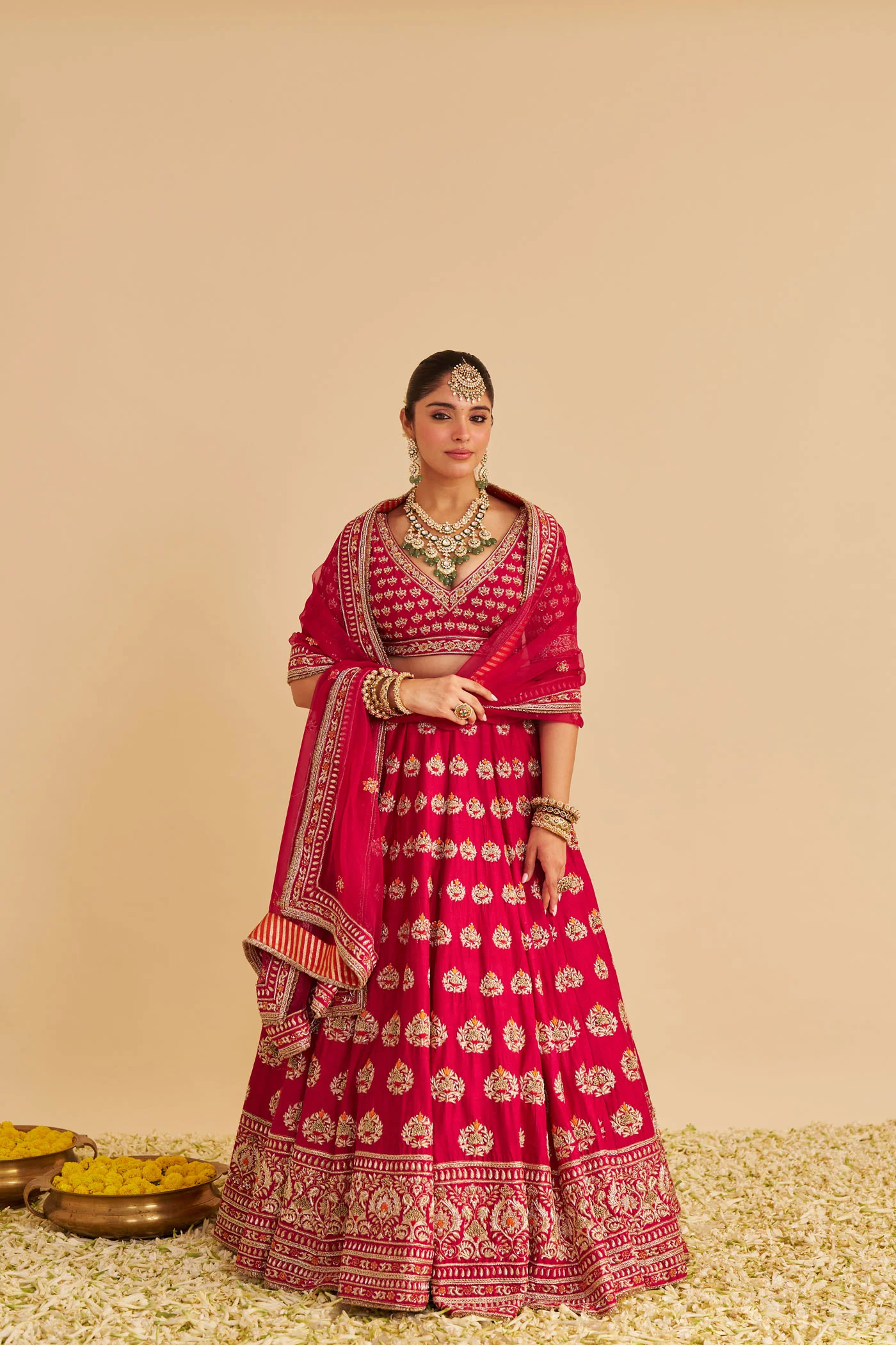 Maira - Dabka Zardozi Embroidered Raw Silk Rani Hotpink Bridal Lehenga Set - Image 6
