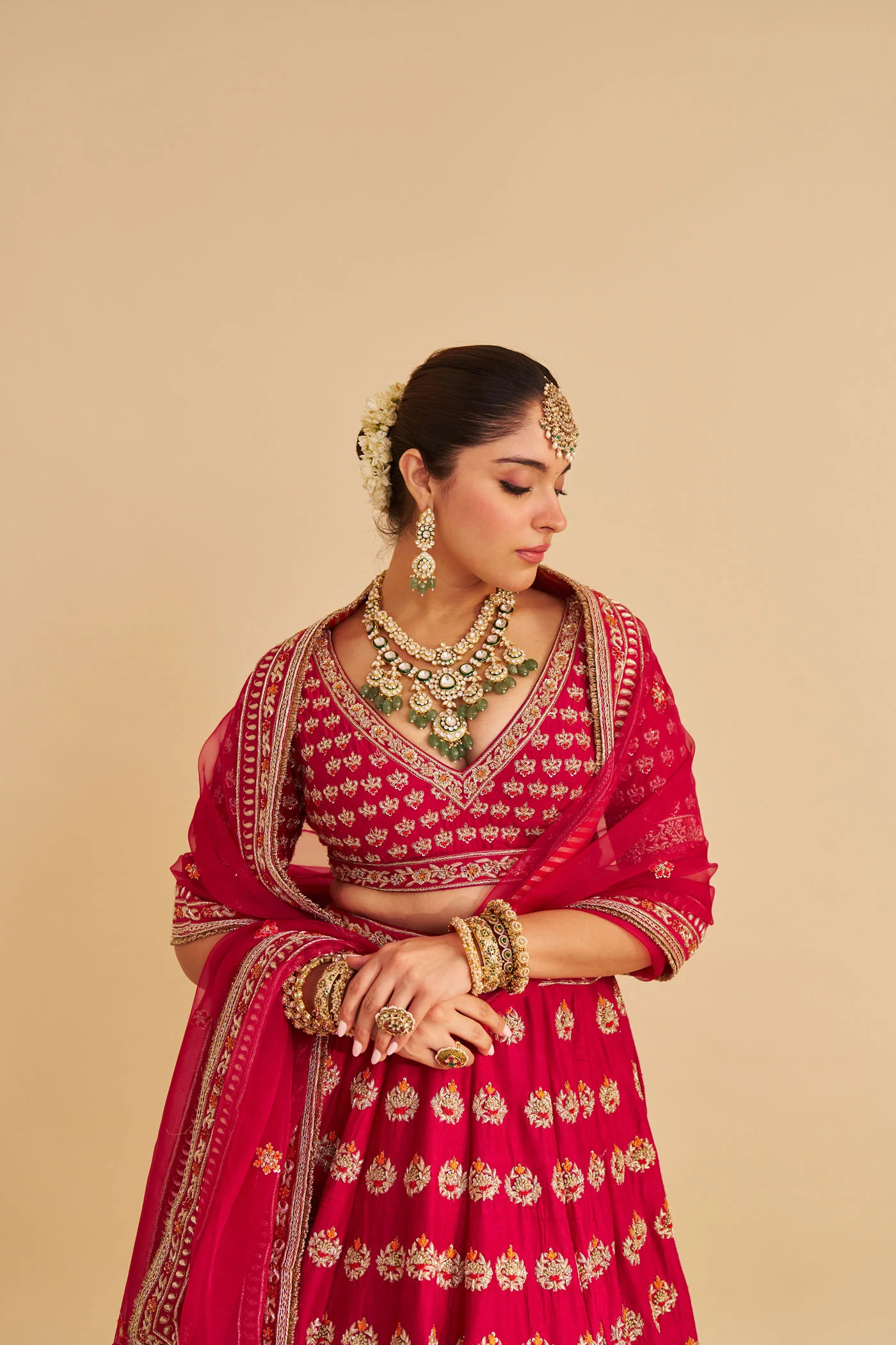 Maira - Dabka Zardozi Embroidered Raw Silk Rani Hotpink Bridal Lehenga Set - Image 7