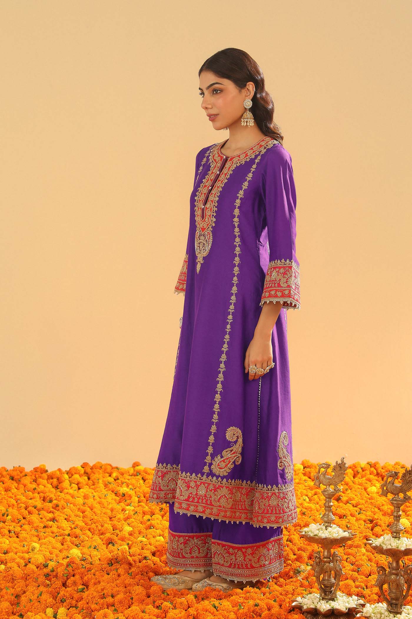 Maisha - Deep Purple Long A-line Kurta with Palazzo (Lxrts) - Image 5