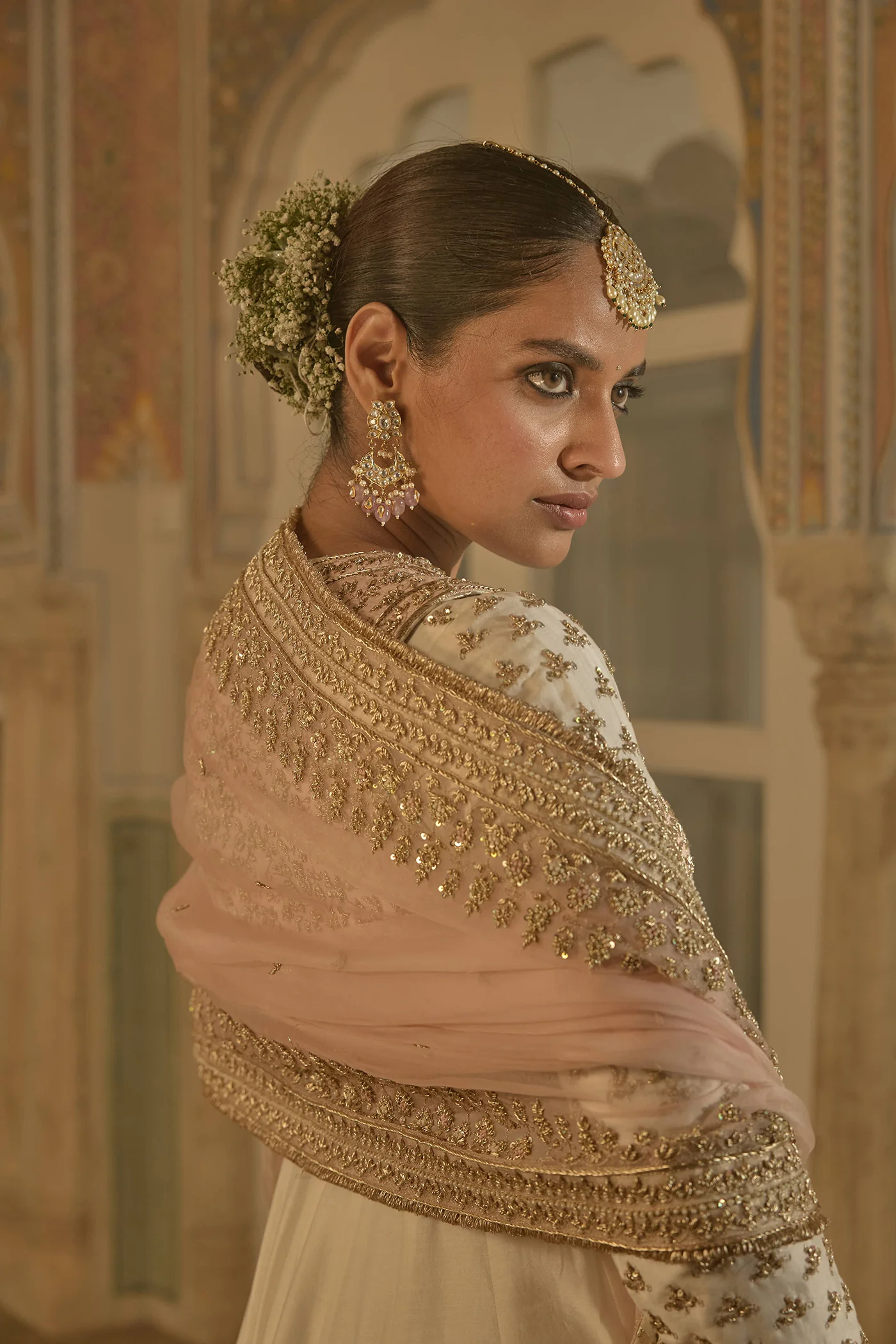 Malaika Arora In Noor - Dabka Zardozi Embroidered Chanderi Silk Daisy Ivory Anarkali Set - Image 8