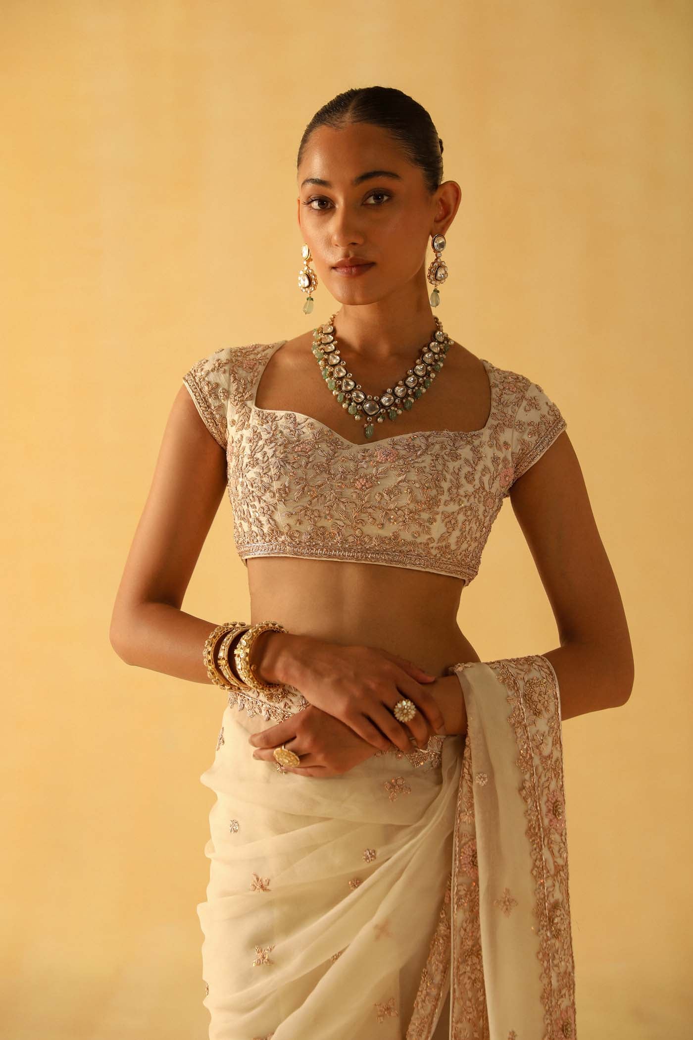 Maliha - Daisy Ivory Saree Set - Image 3
