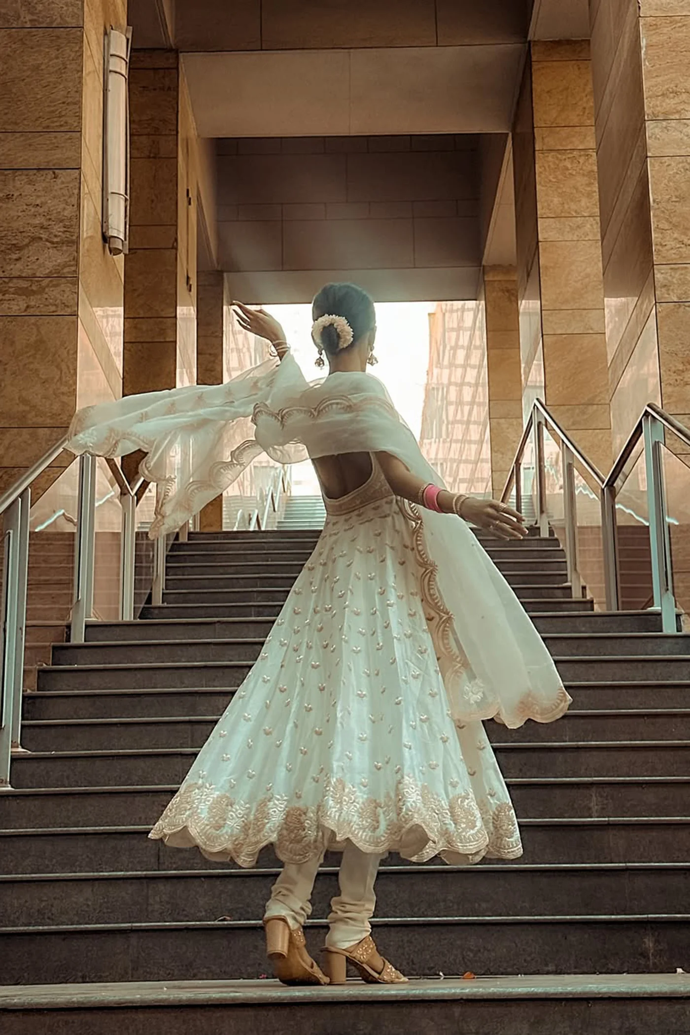 Mansi Ugale In Wafiya - Daisy Ivory Ankle Length Anarkali with Chooridaar and Dupatta - Image 2