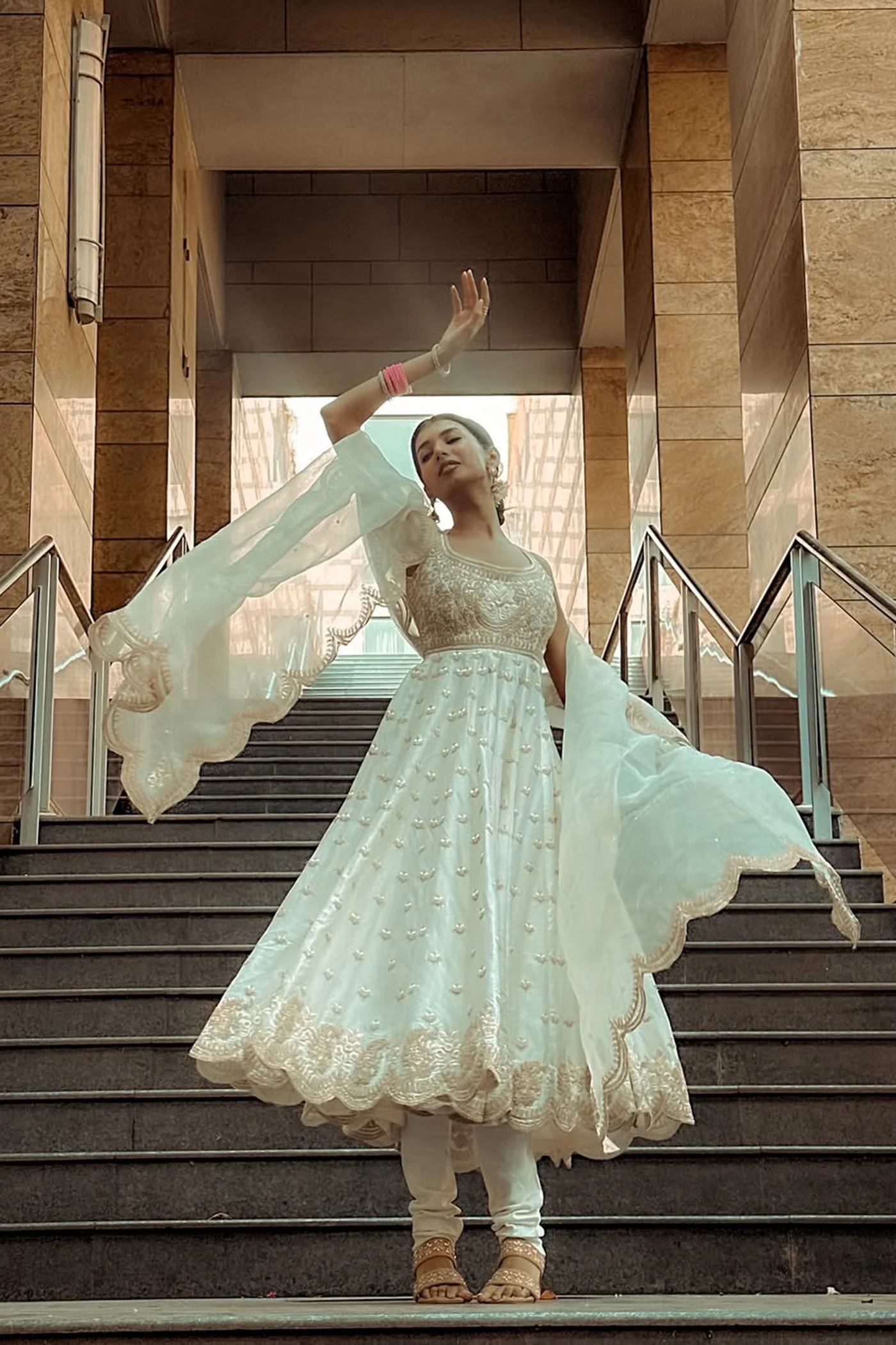 Mansi Ugale In Wafiya - Daisy Ivory Ankle Length Anarkali with Chooridaar and Dupatta - Image 4