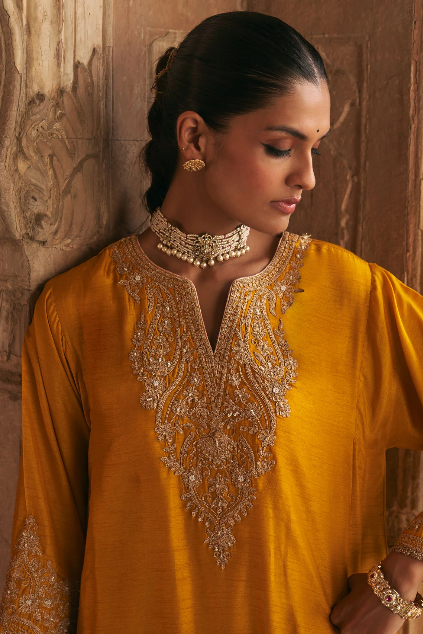 MARWA - Heirloom Mustard SHORT CHAUGA WITH SALWAR - Image 4