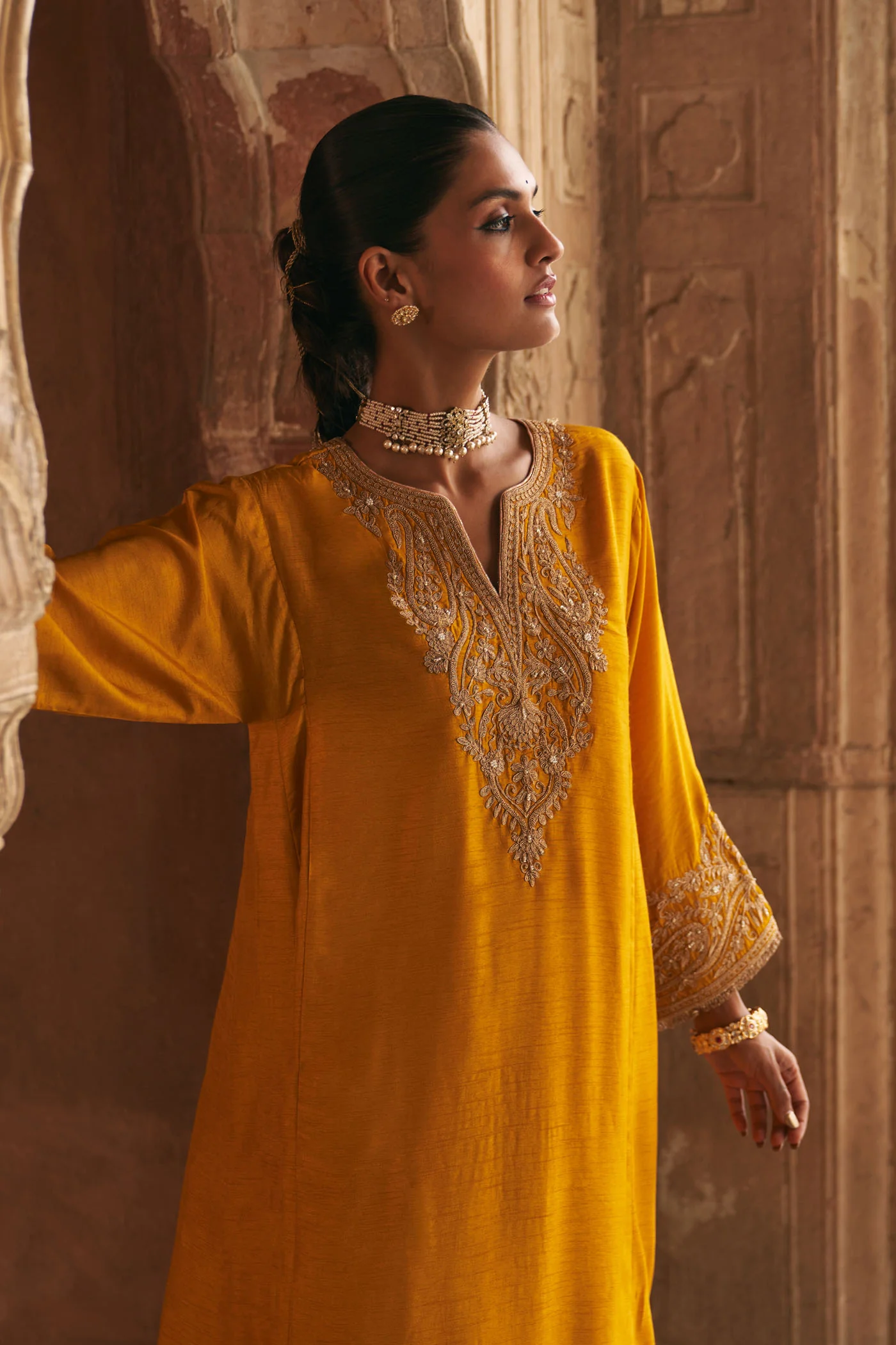 MARWA - Heirloom Mustard SHORT CHAUGA WITH SALWAR - Image 5