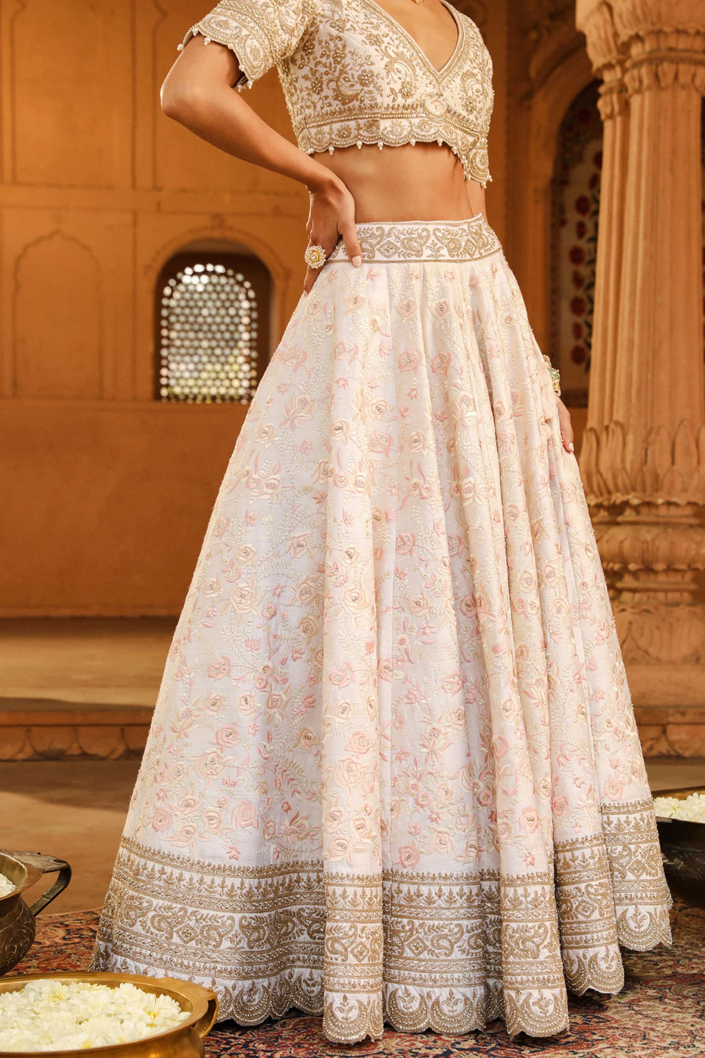 Maryam - Daisy Ivory Lehenga Set with Dupatta - Image 3