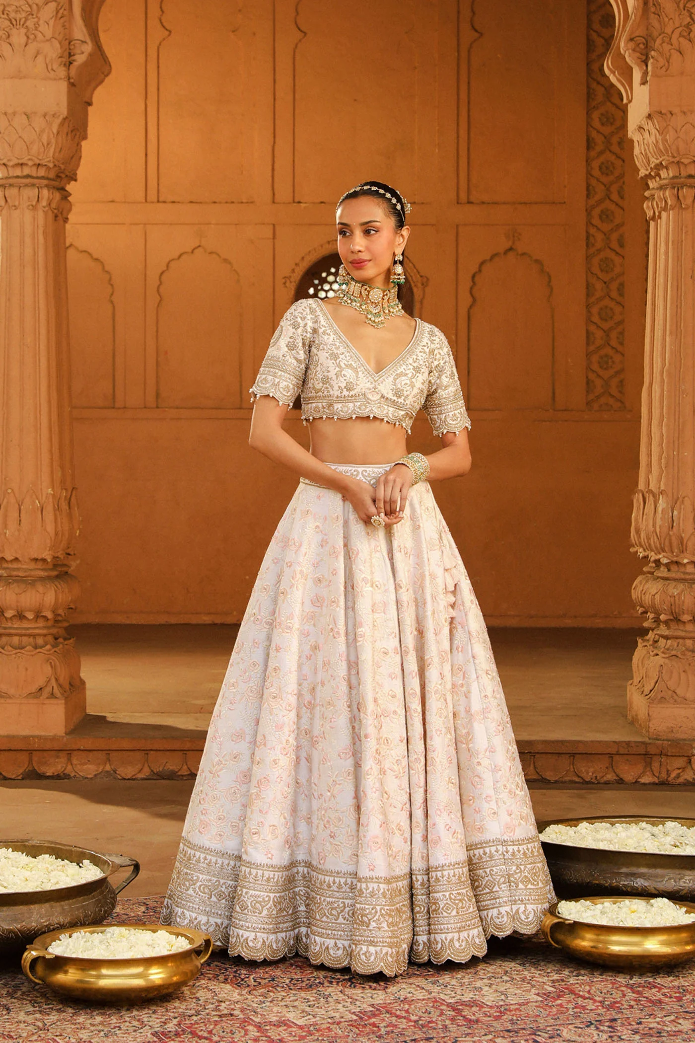 Maryam - Daisy Ivory Lehenga Set with Dupatta - Image 4