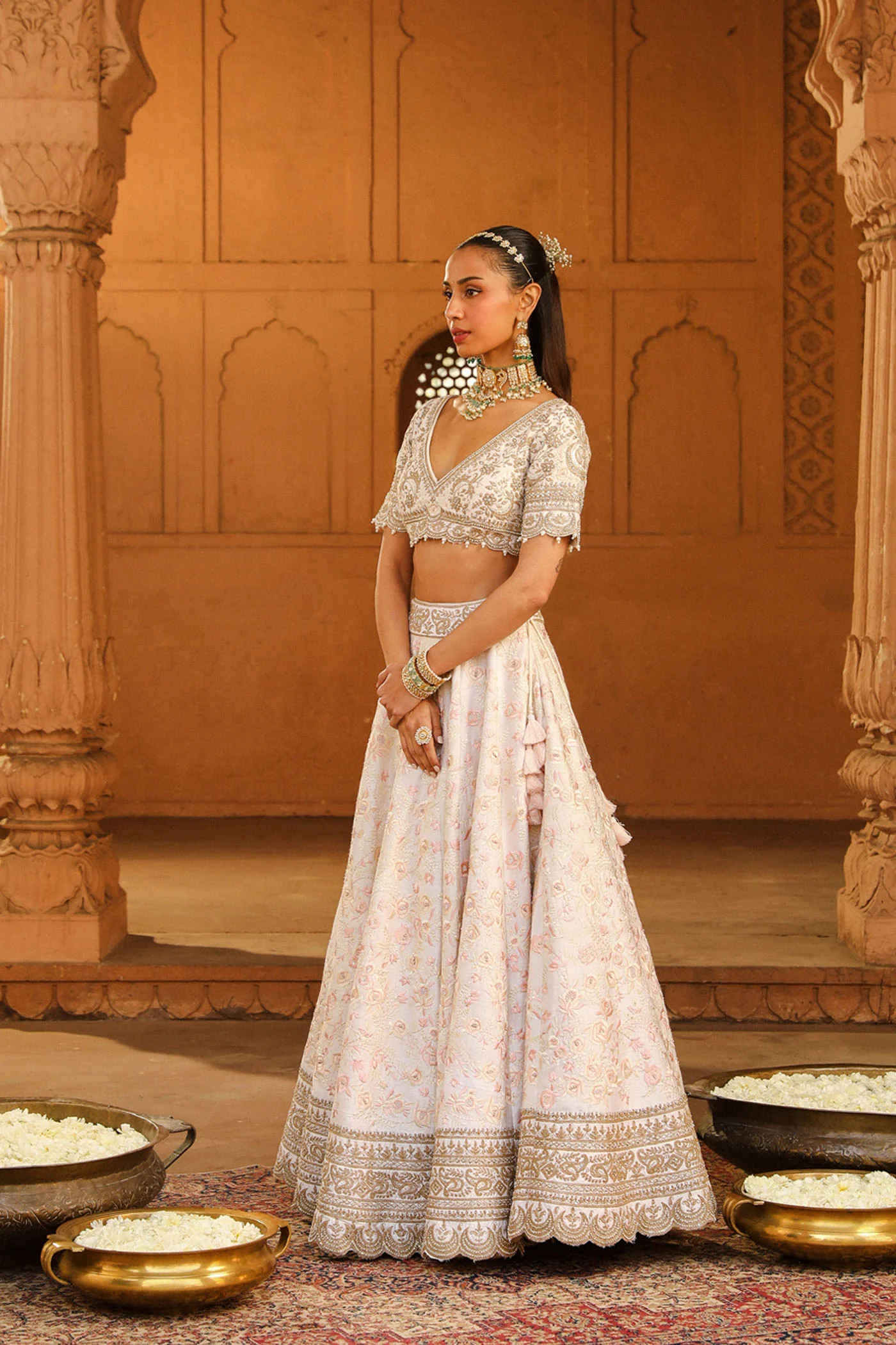 Maryam - Daisy Ivory Lehenga Set with Dupatta - Image 5