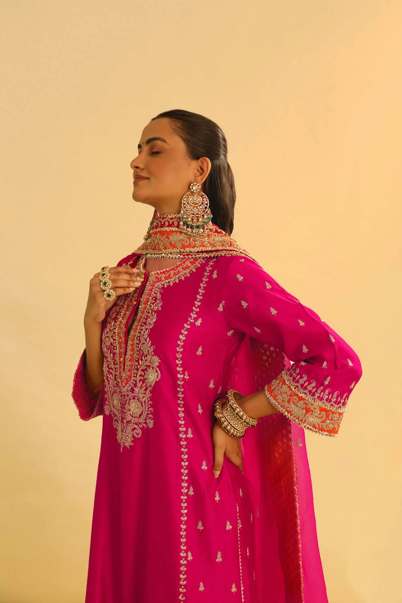 Mayra - Rani Hotpink Long Kurta with Palazzo & Dupatta - Image 6