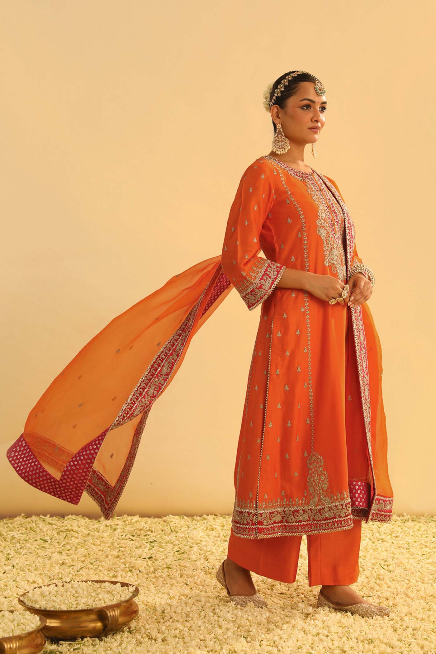 Mayra - Orange Long Kurta with Palazzo & Dupatta - Image 2