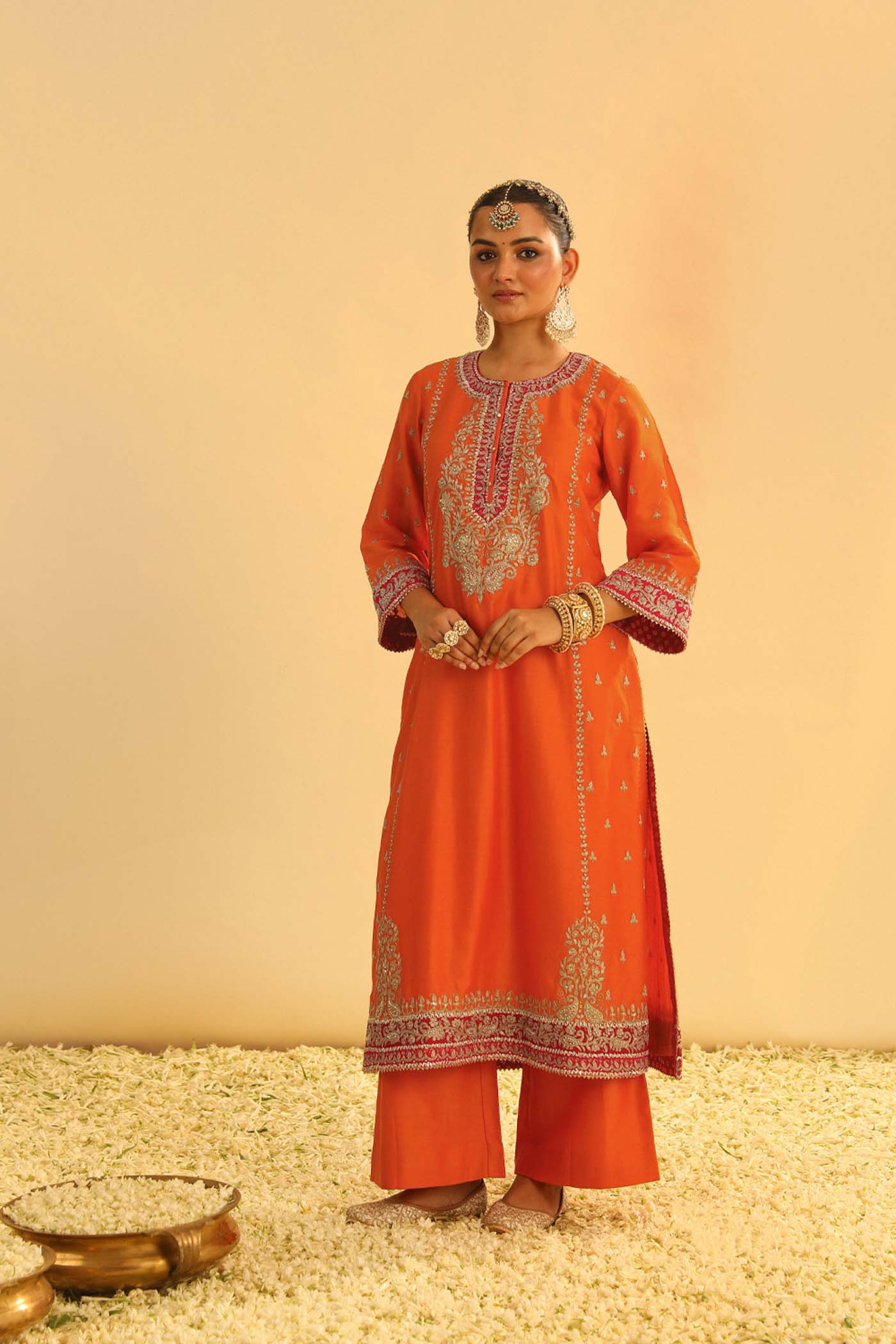 Mayra - Orange Long Kurta with Palazzo & Dupatta - Image 3