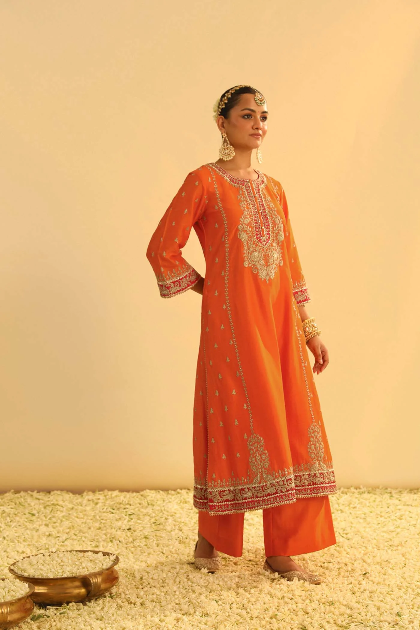 Mayra - Orange Long Kurta with Palazzo & Dupatta - Image 4