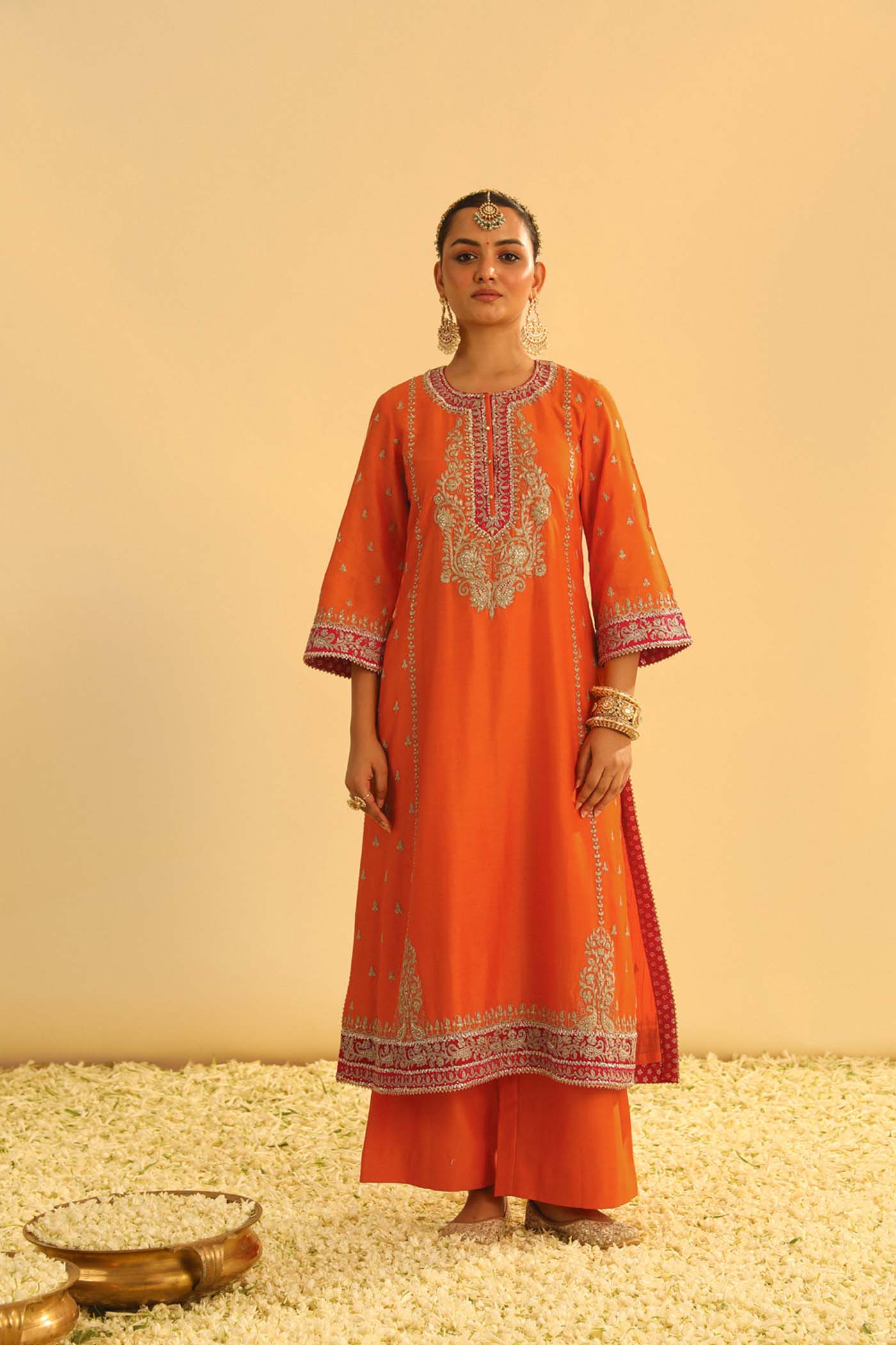 Mayra - Orange Long Kurta with Palazzo & Dupatta - Image 5