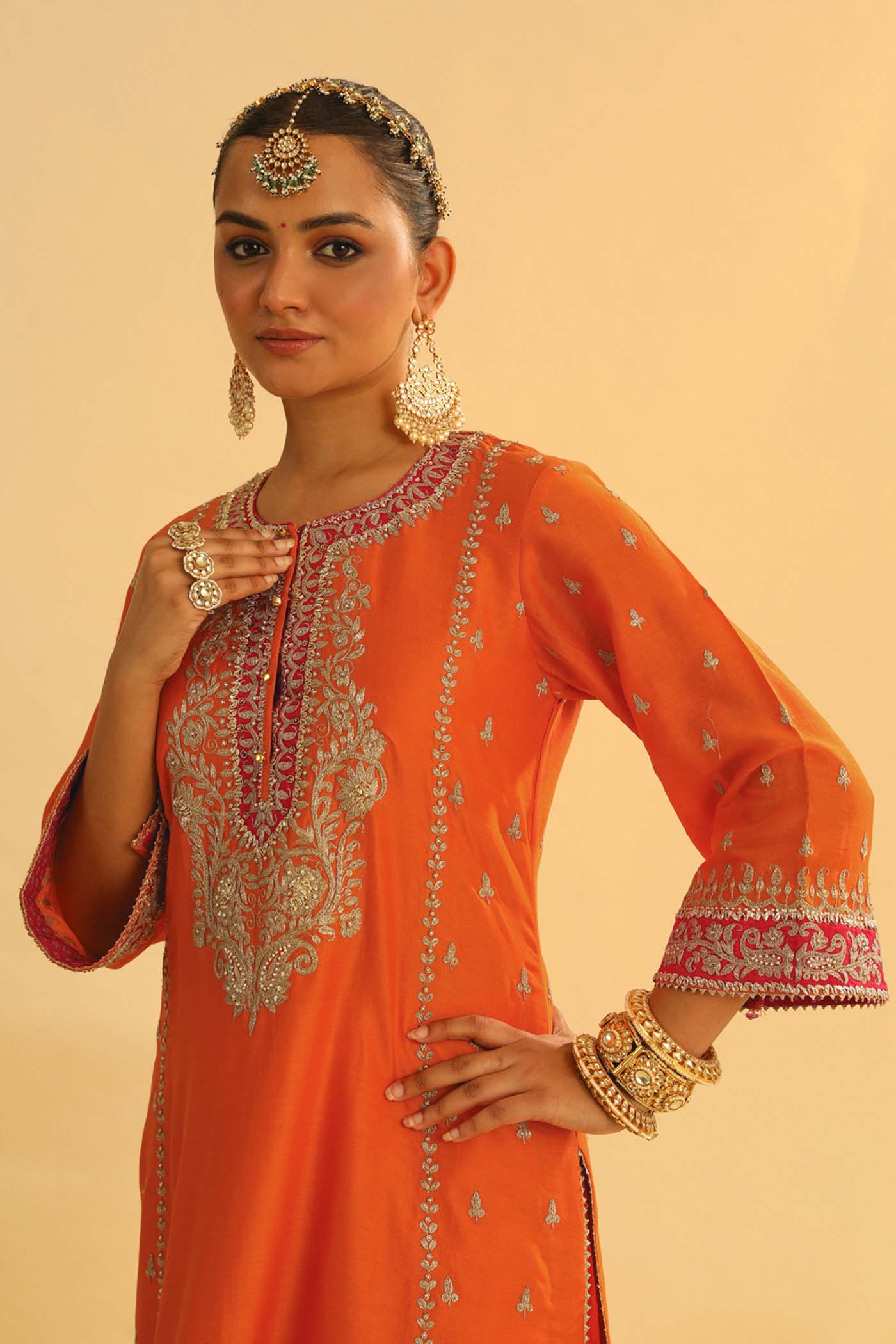 Mayra - Orange Long Kurta with Palazzo & Dupatta - Image 6