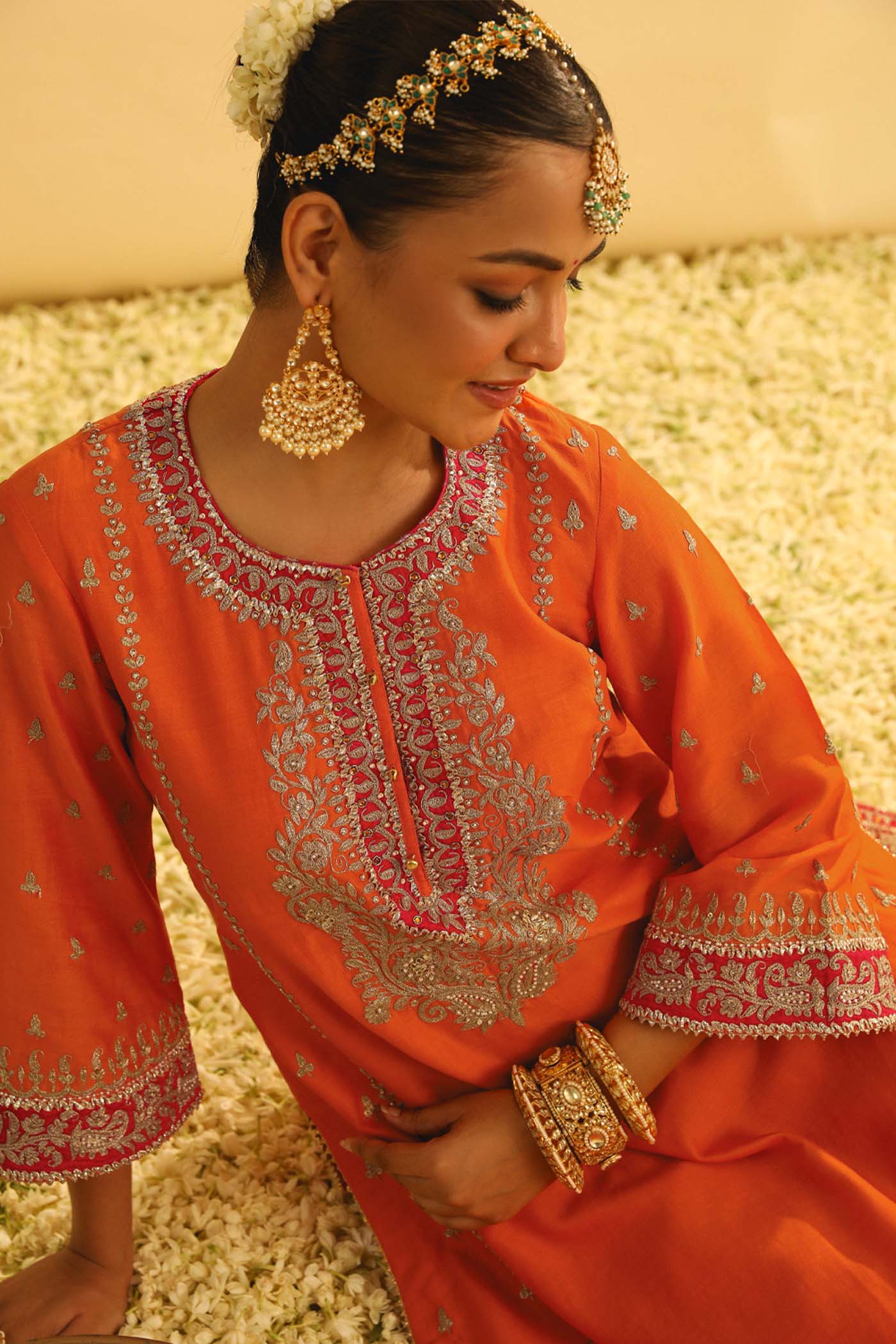 Mayra - Orange Long Kurta with Palazzo & Dupatta - Image 8