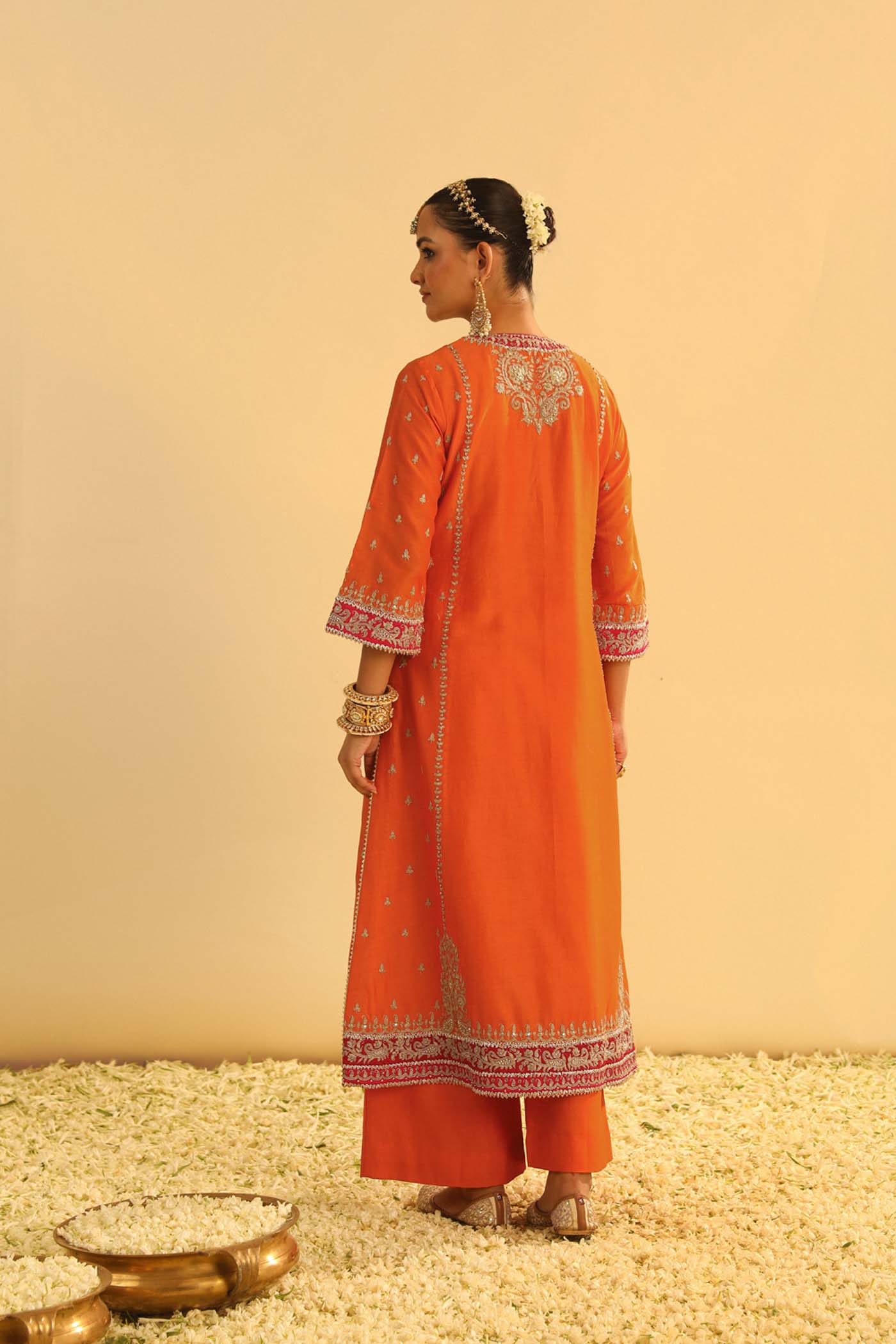 Mayra - Orange Long Kurta with Palazzo & Dupatta - Image 9