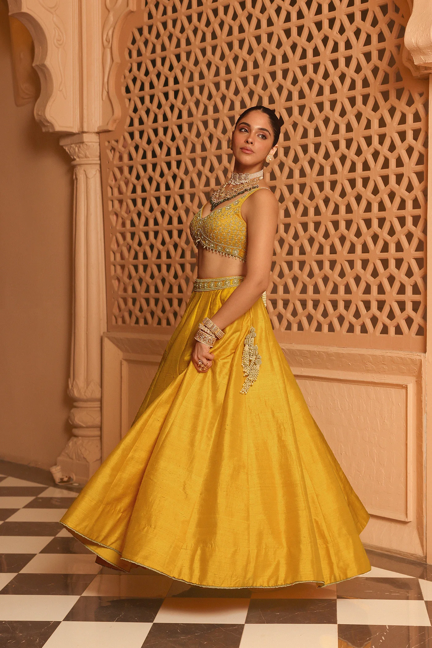 Mazhum - Heirloom Mustard Lehenga with Blouse and Dupatta - Image 4