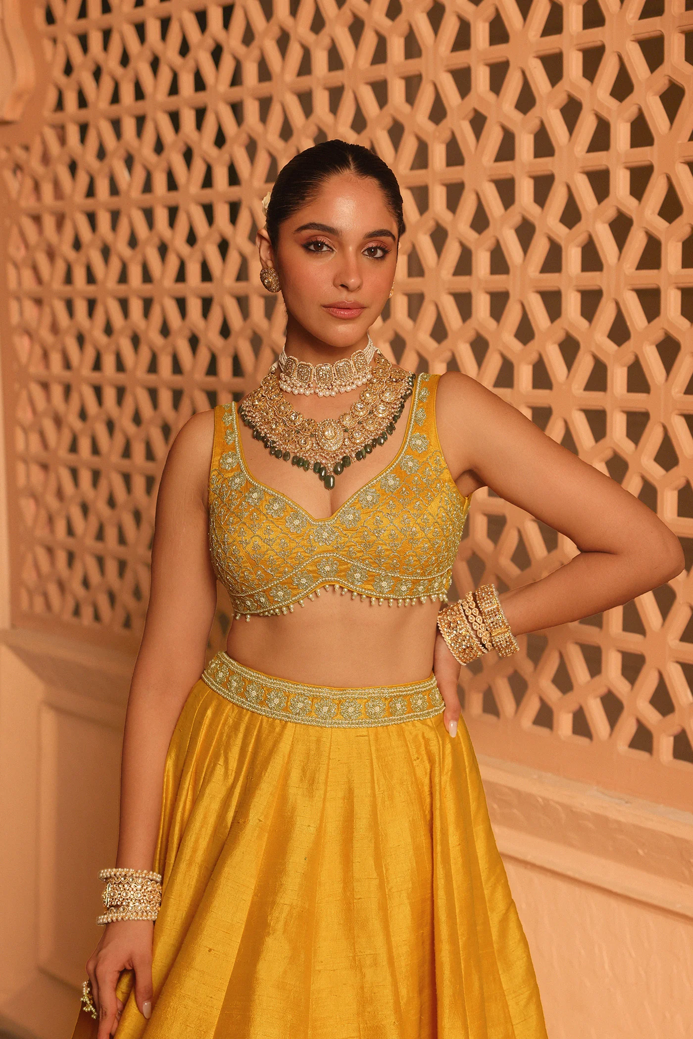 Mazhum - Heirloom Mustard Lehenga with Blouse and Dupatta - Image 5