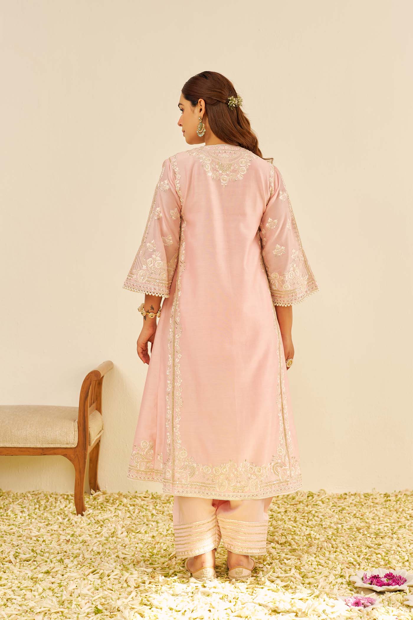 Maziya - Blush Pink Long Chauga With Salwar - Image 5
