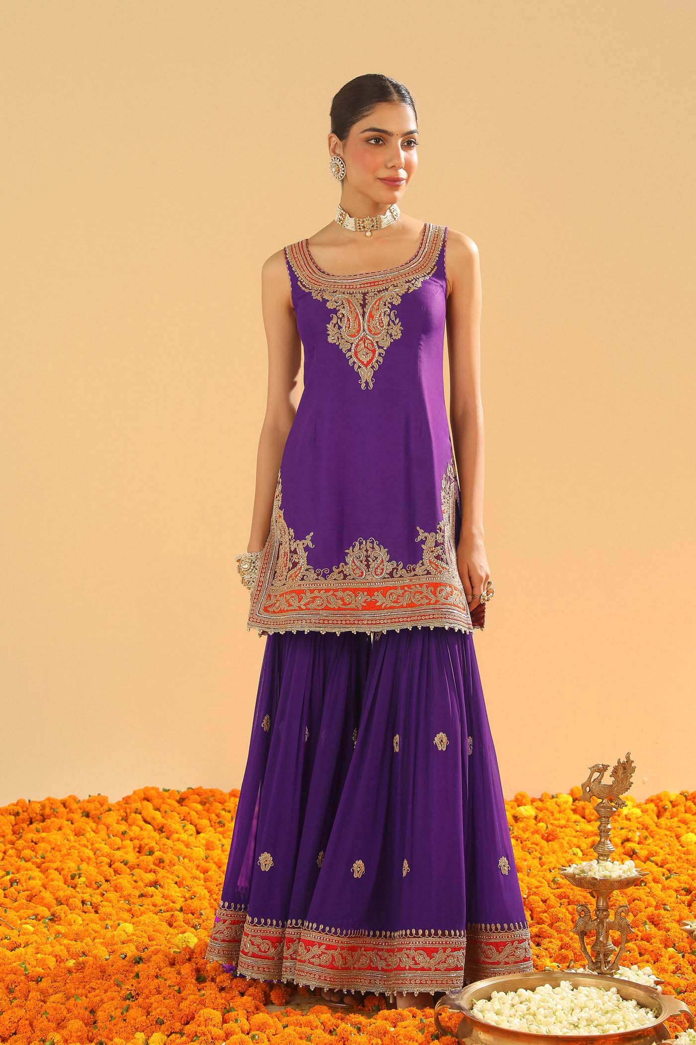 Maziyah - Deep Purple Short Kurta with Garara - Image 3