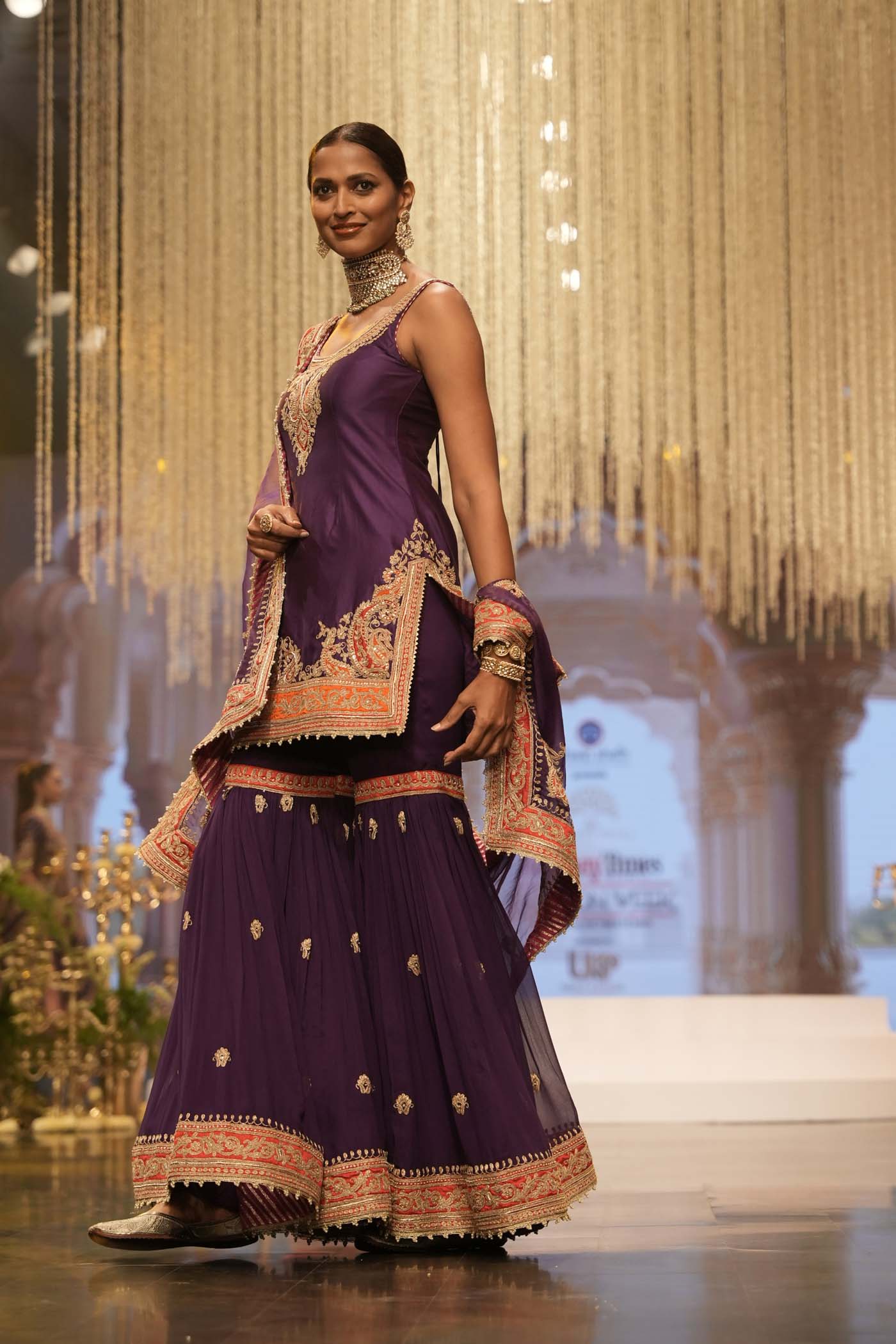 Maziyah - Deep Purple Short Kurta with Garara - Image 4