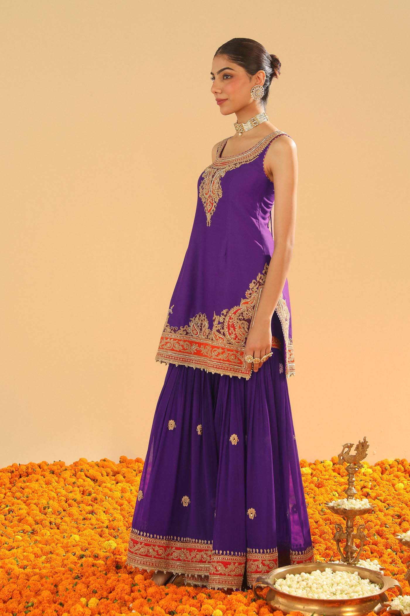 Maziyah - Deep Purple Short Kurta with Garara - Image 5