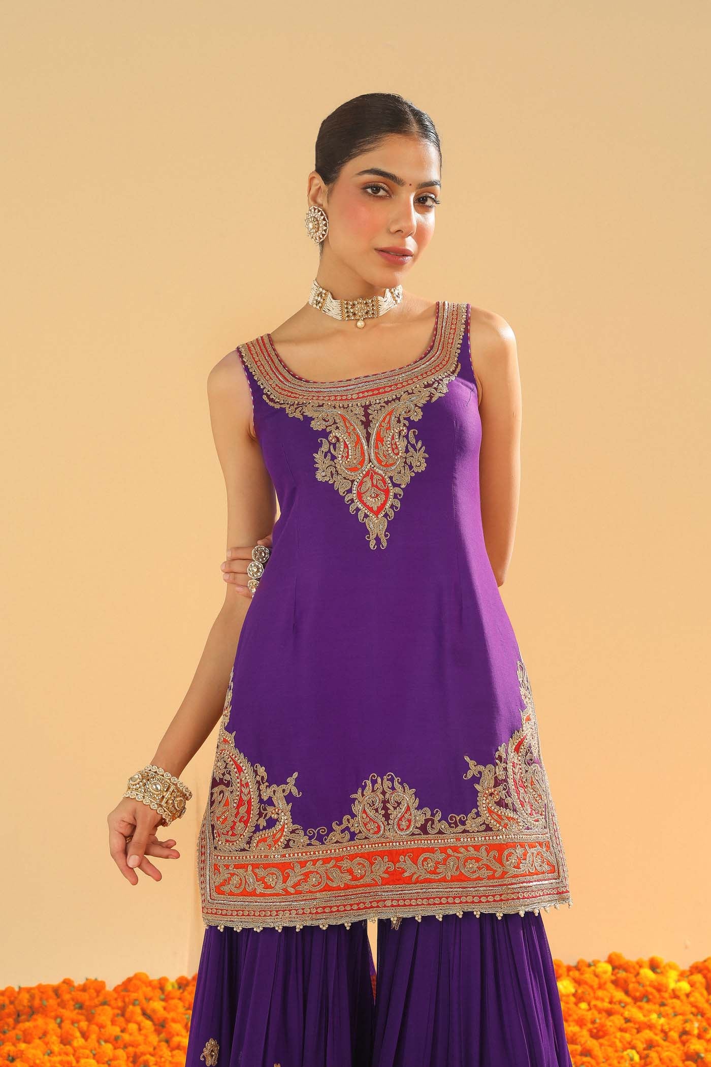 Maziyah - Deep Purple Short Kurta with Garara - Image 6