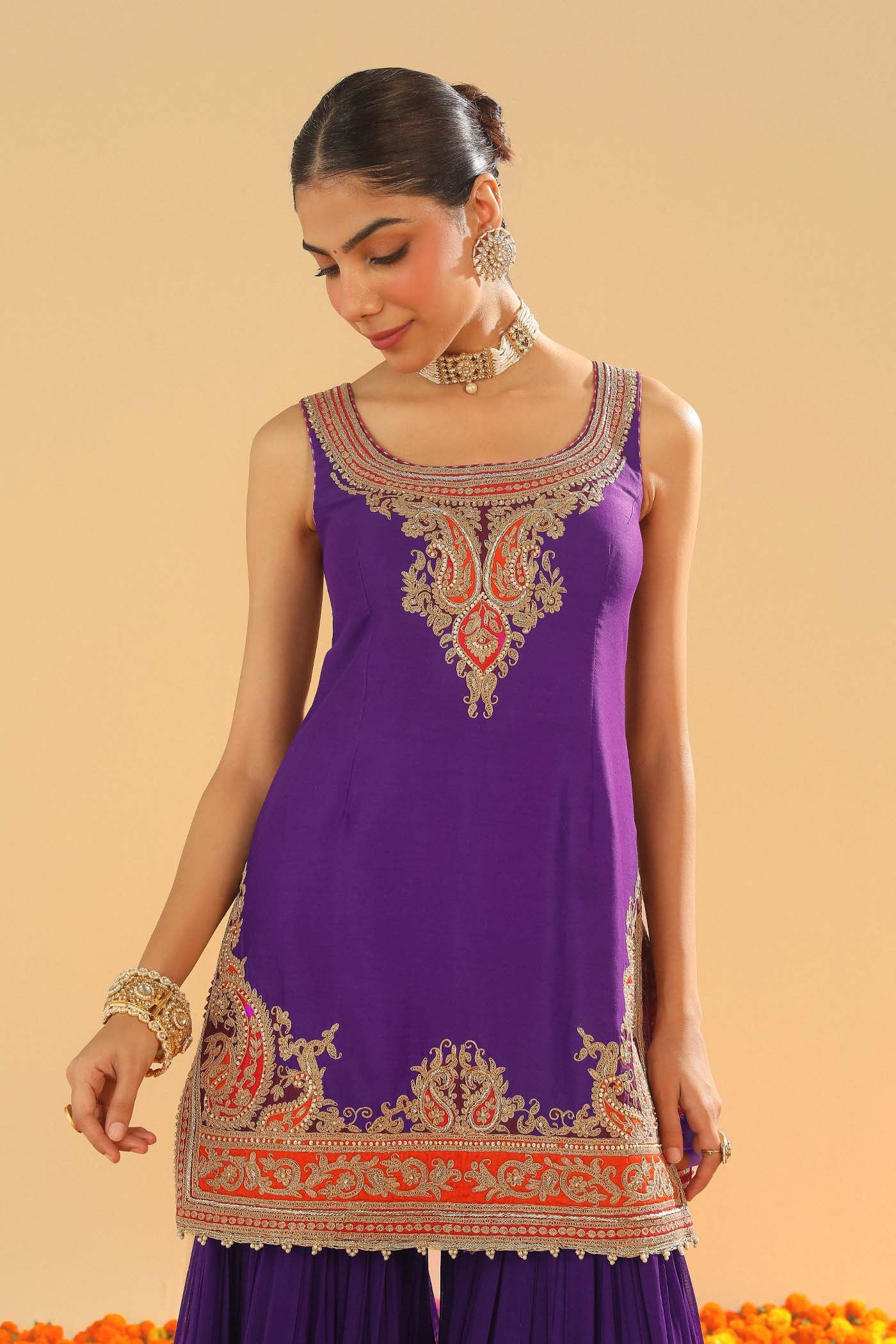 Maziyah - Deep Purple Short Kurta with Garara - Image 7