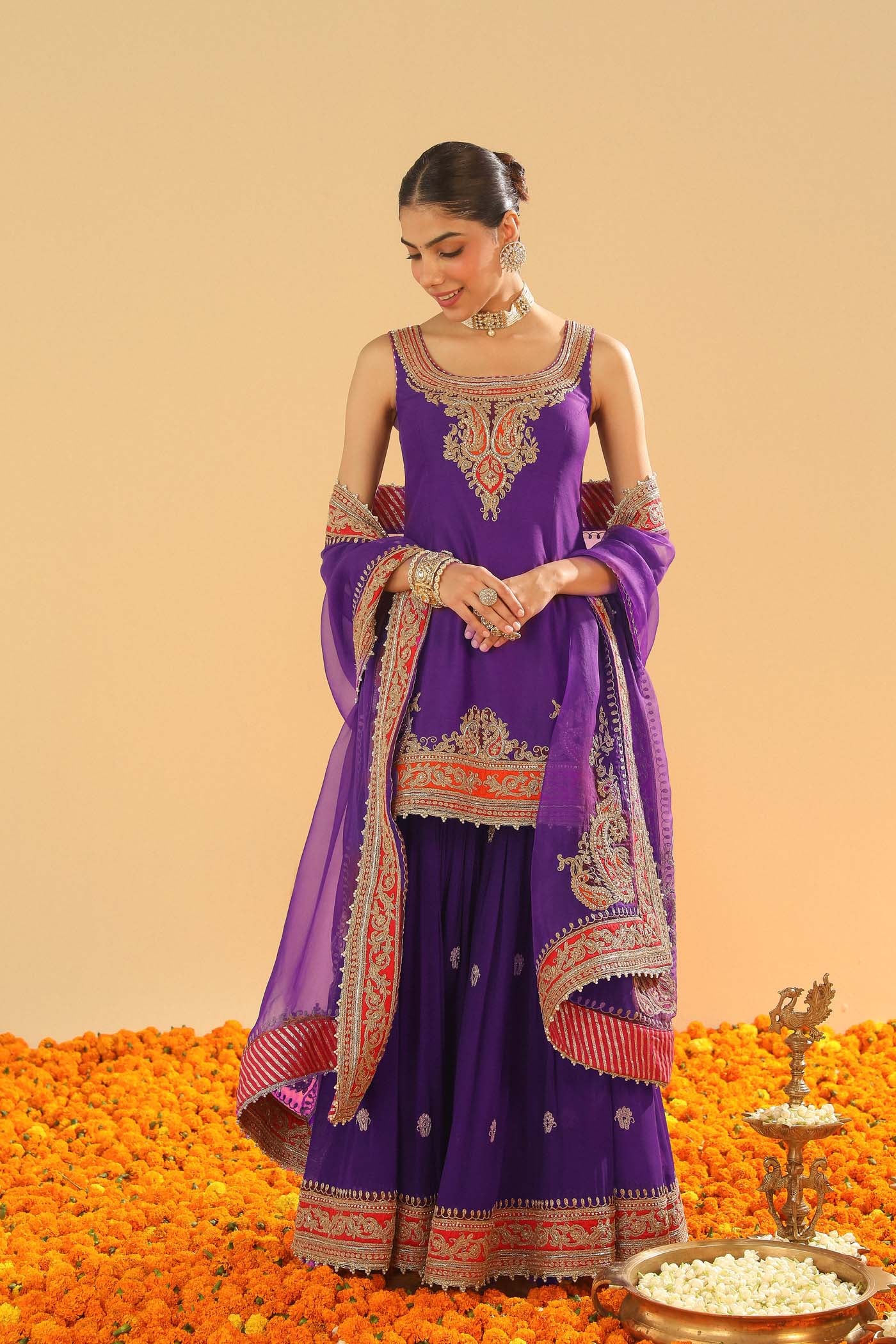 Maziyah - Deep Purple Short Kurta with Garara - Image 8