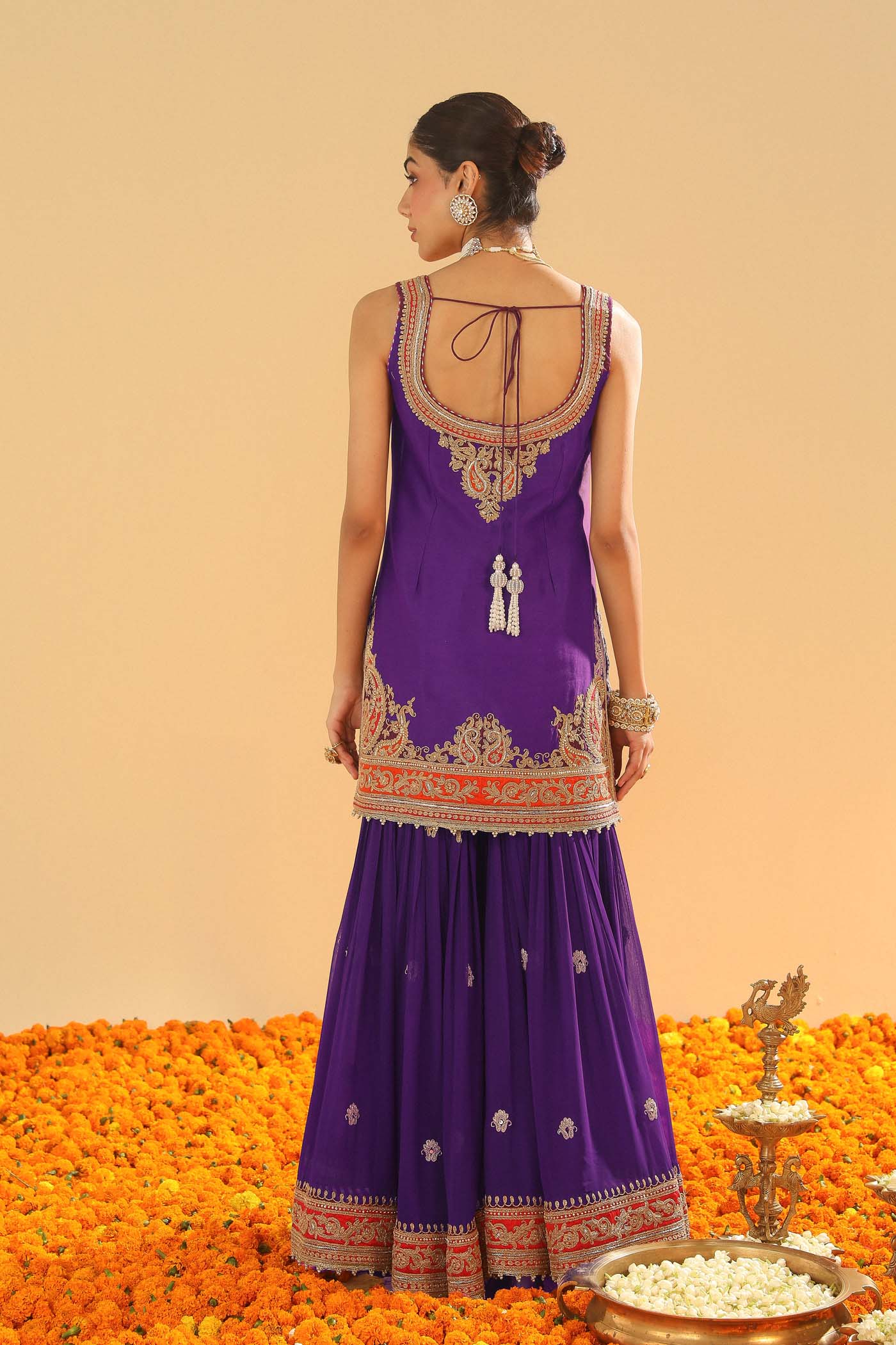 Maziyah - Deep Purple Short Kurta with Garara - Image 9