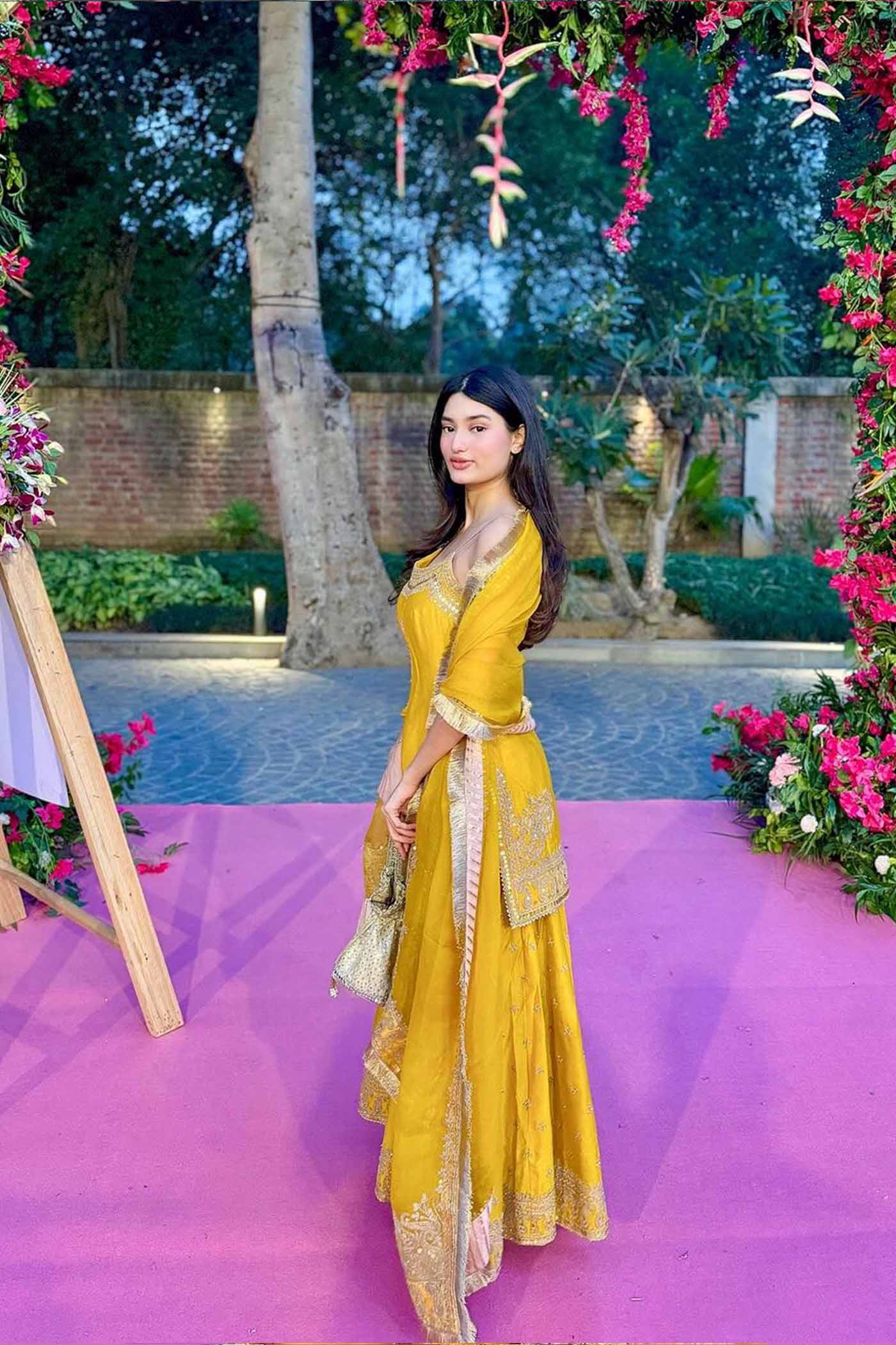 Medha Das In AABROO - Glaze Mustard SHORT KURTA WITH SHARARA AND DUPATTA - Image 5