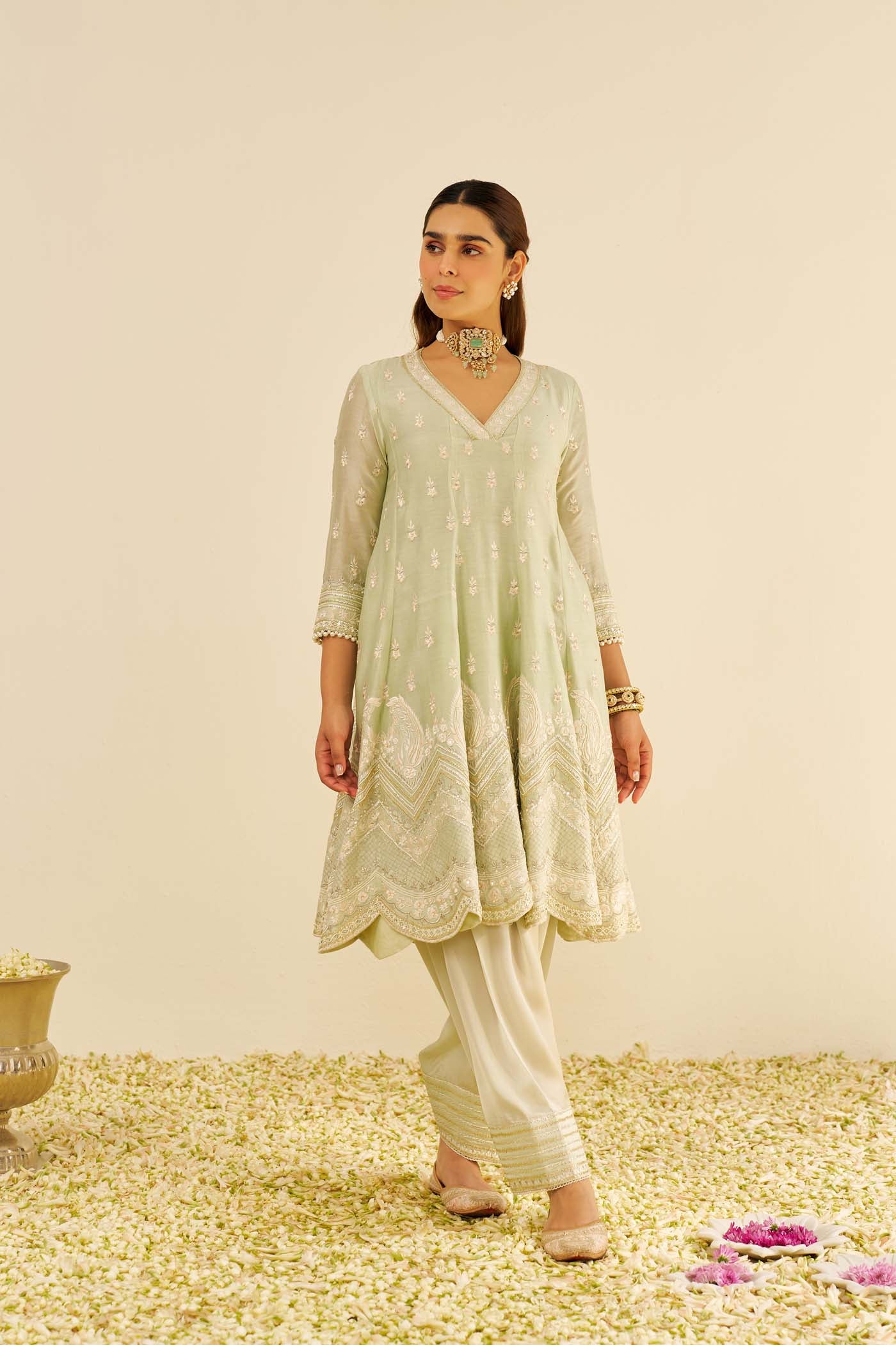 MEERAM - Mint Green SHORT ANARKALI WITH SALWAR - Image 4