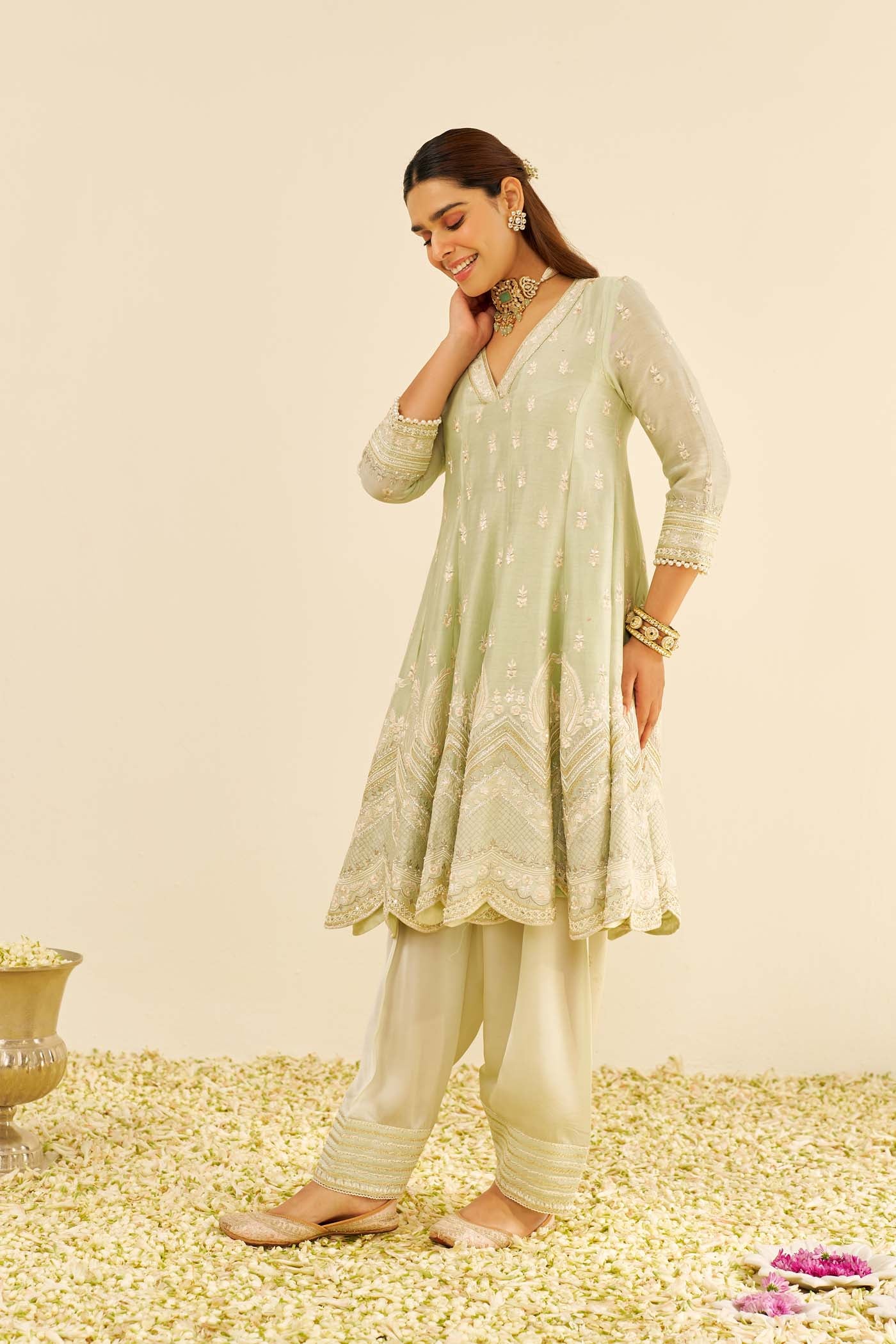 MEERAM - Mint Green SHORT ANARKALI WITH SALWAR - Image 5