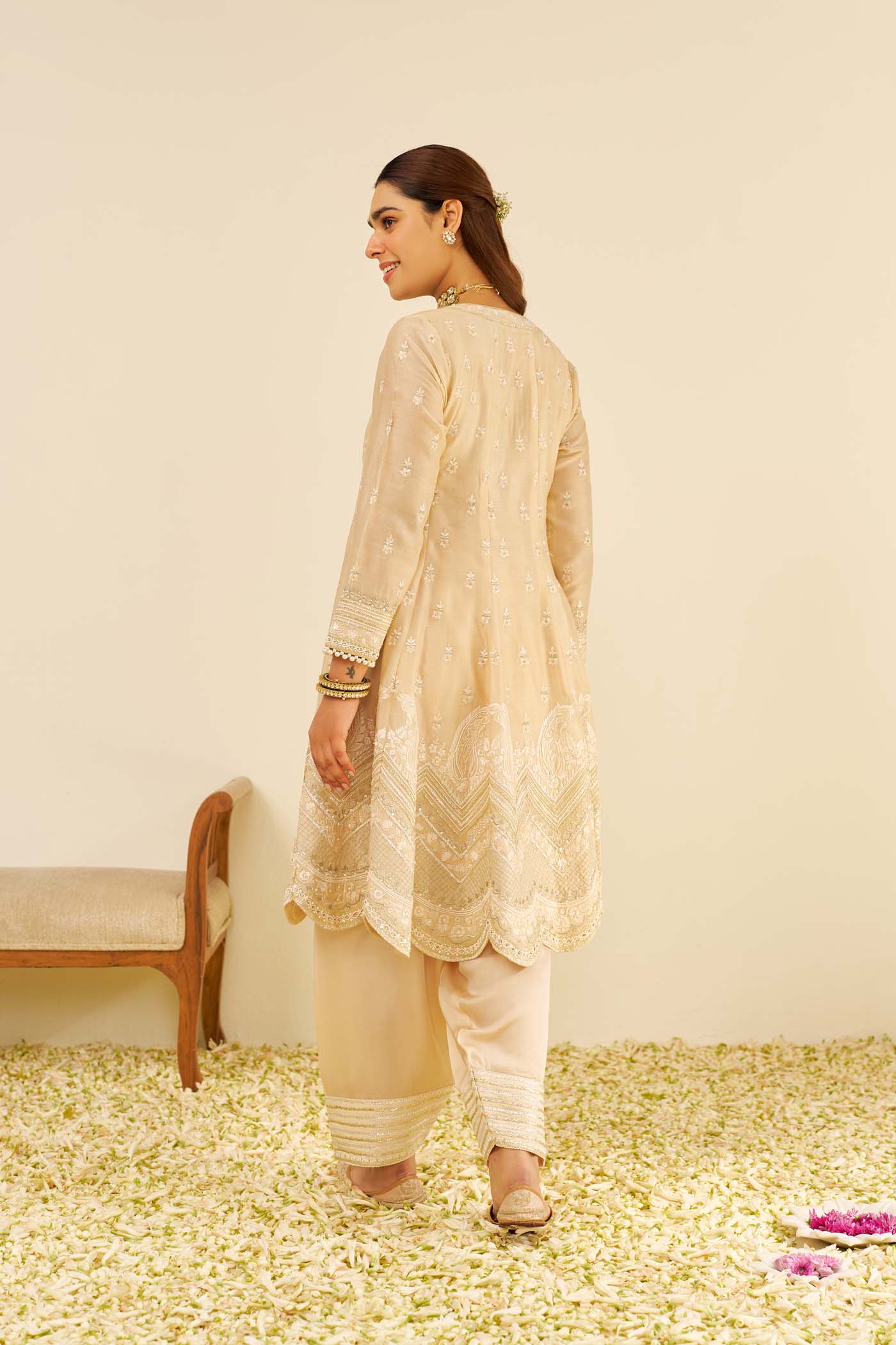 MEERAM - Beige SHORT ANARKALI WITH SALWAR - Image 6