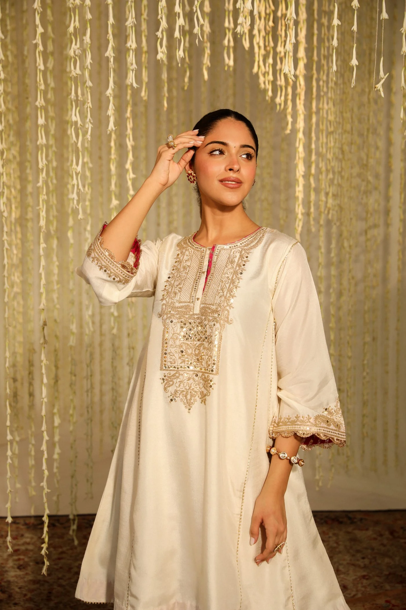 MEHER - DAISY IVORY SHORT CHOGA WITH SALWAR - Image 5