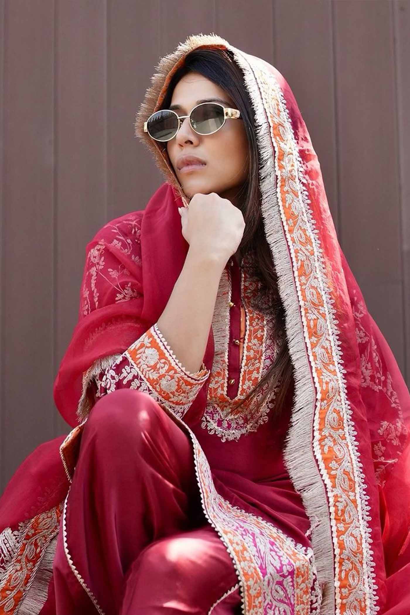 MEHNOOR - DEEP RED KURTA WITH DHOTI (LXRTS) - Image 4