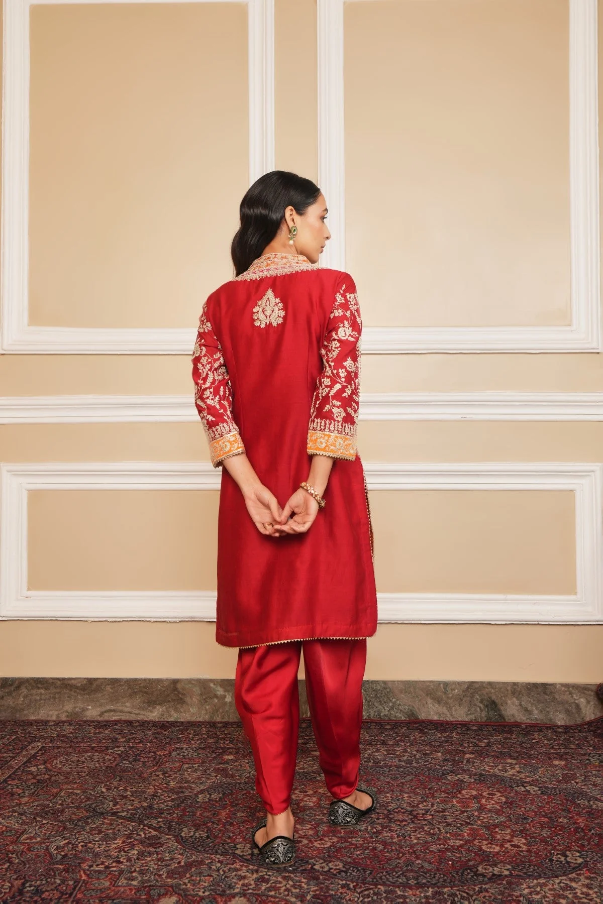 MEHNOOR - DEEP RED KURTA WITH DHOTI (LXRTS) - Image 5