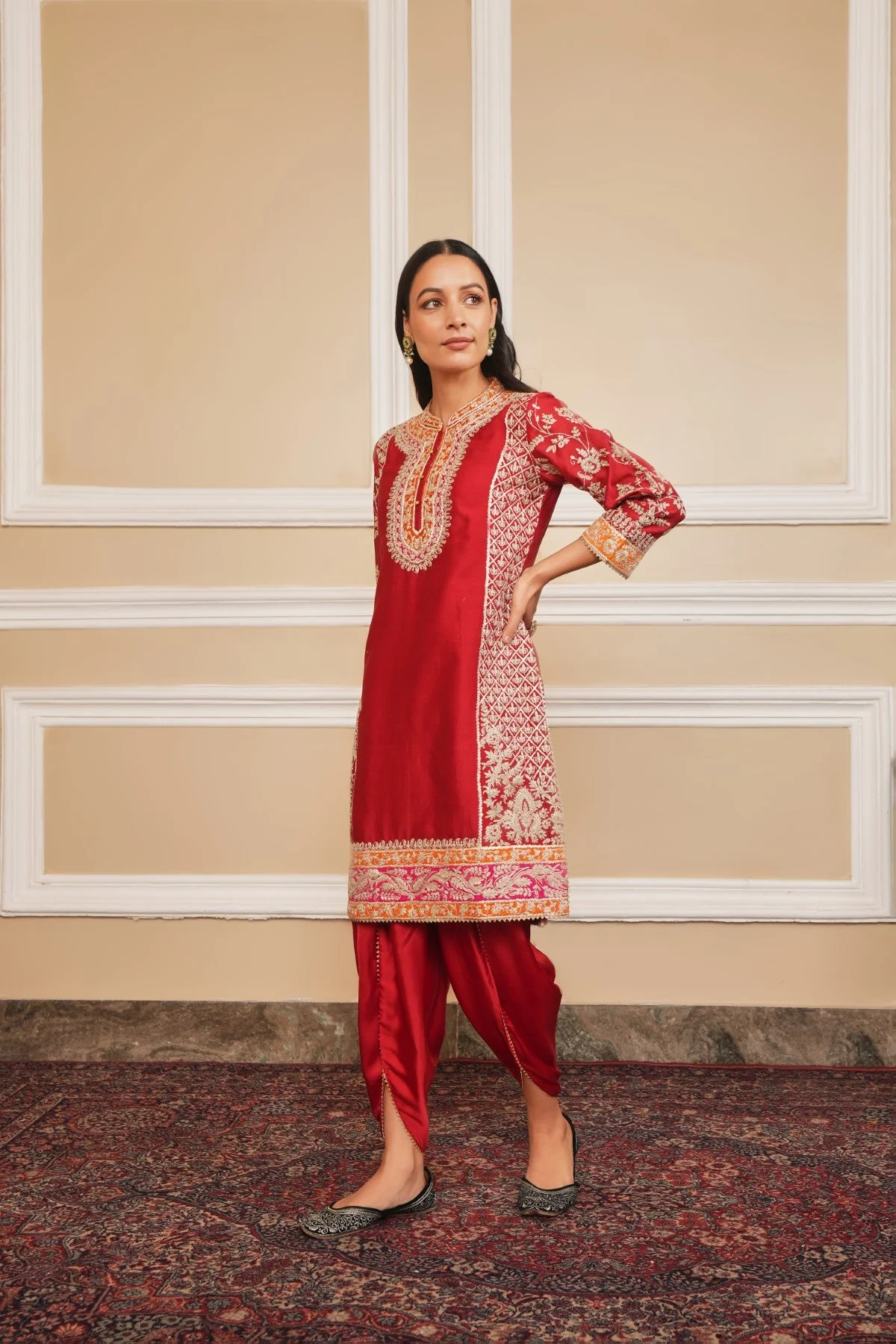 MEHNOOR - DEEP RED KURTA WITH DHOTI (LXRTS) - Image 6