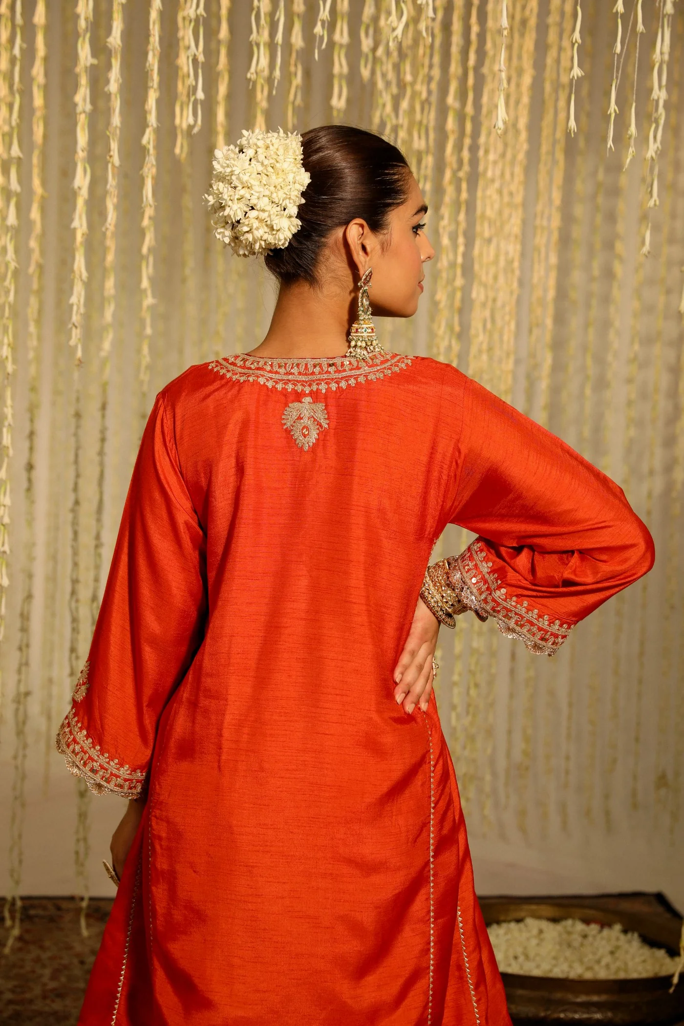 MEHREEN - BURNT ORANGE SHORT CHOGA WITH SALWAR - Image 3