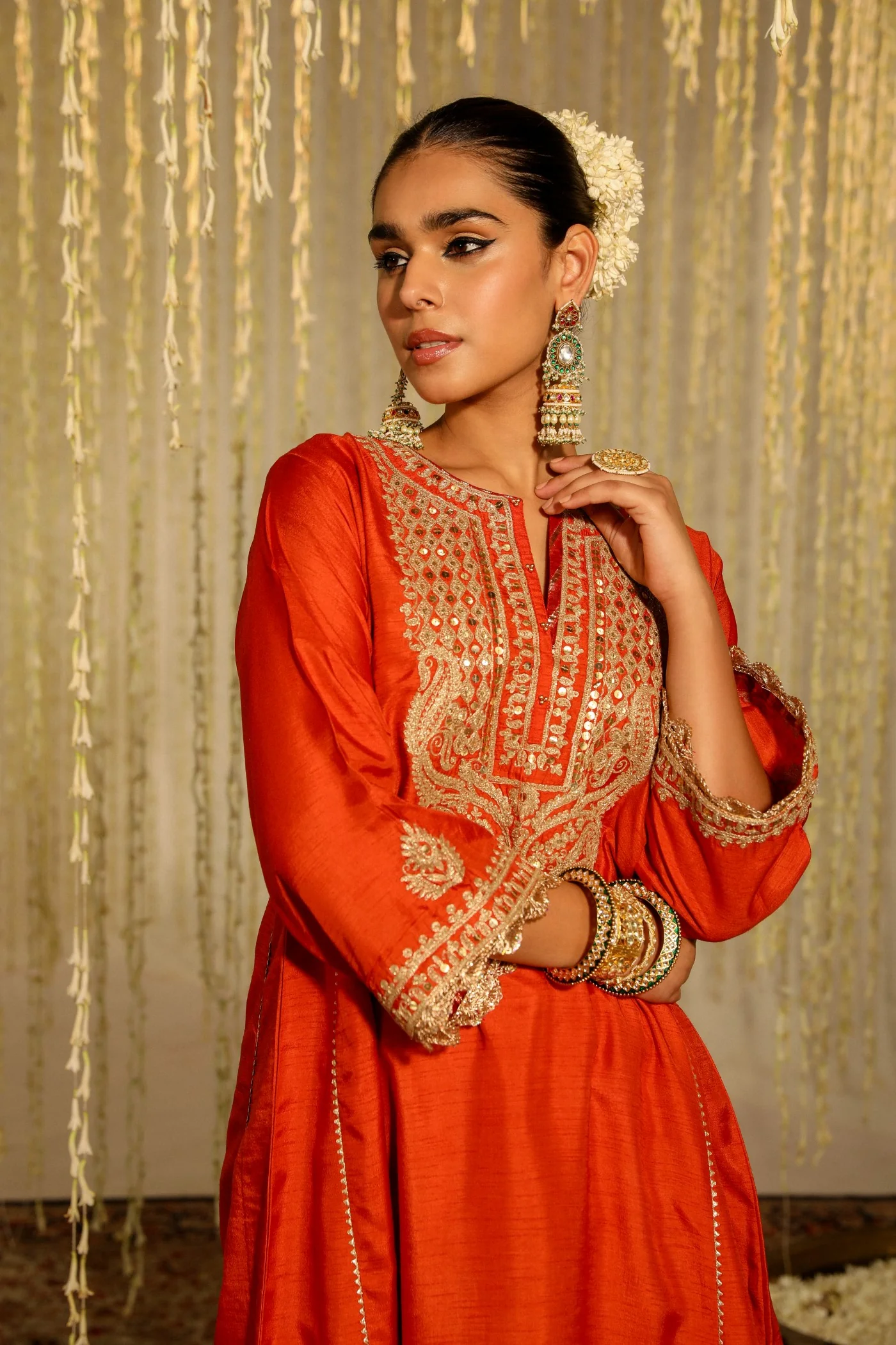 MEHREEN - BURNT ORANGE SHORT CHOGA WITH SALWAR - Image 4