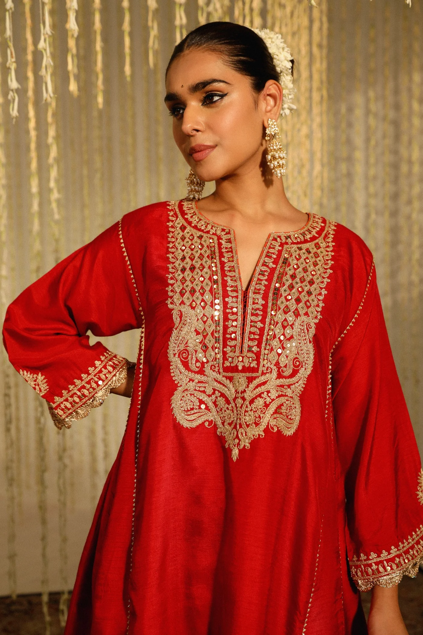 MEHREEN - DEEP RED SHORT CHOGA WITH SALWAR - Image 4