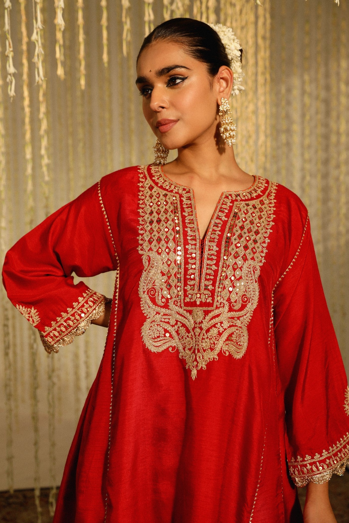 MEHREEN - DEEP RED SHORT CHOGA WITH SALWAR (LXRTS) - Image 4
