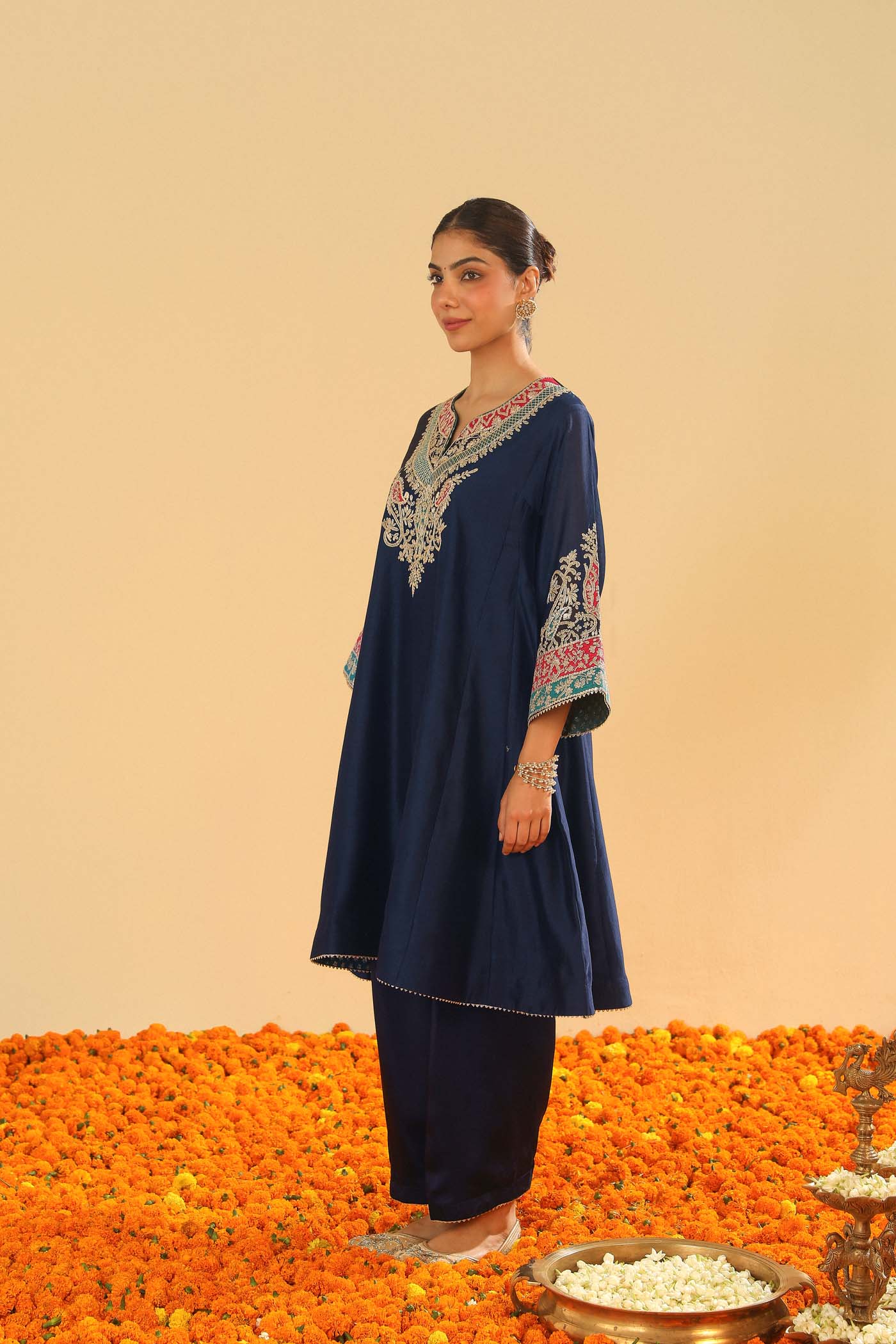 Mehrish - Dark Blue Short Kalidaar Chauga with Salwar - Image 3