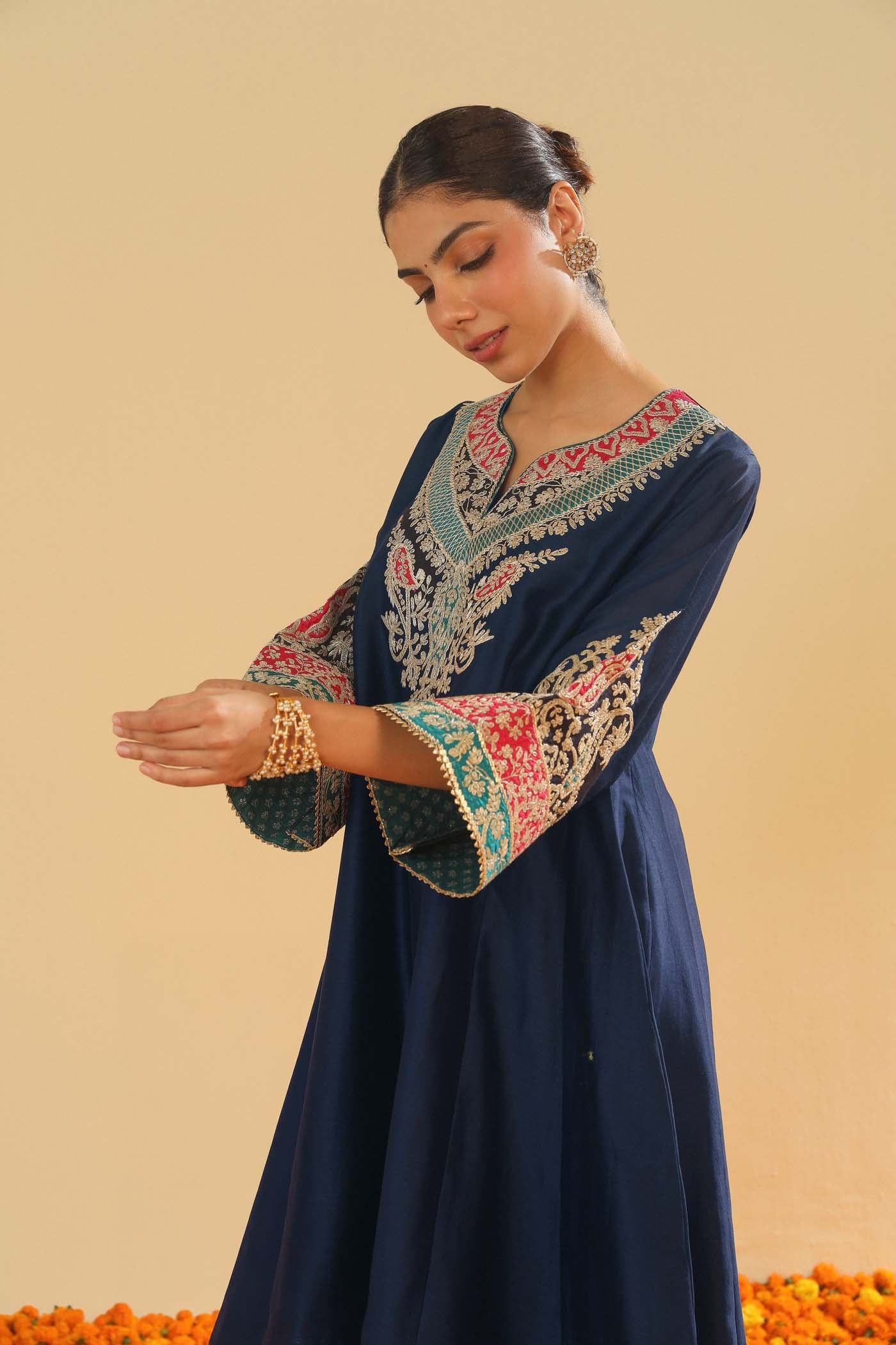 Mehrish - Dark Blue Short Kalidaar Chauga with Salwar - Image 4