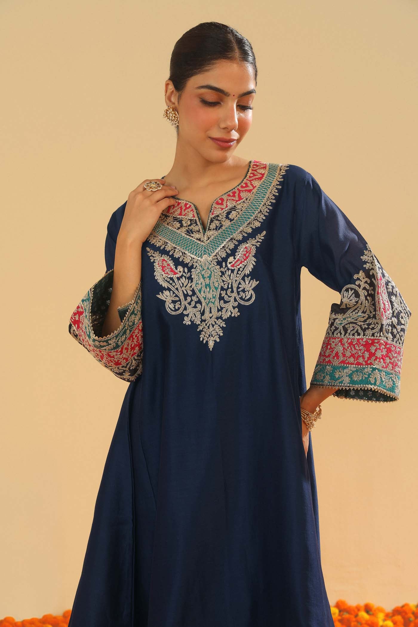 Mehrish - Dark Blue Short Kalidaar Chauga with Salwar - Image 5