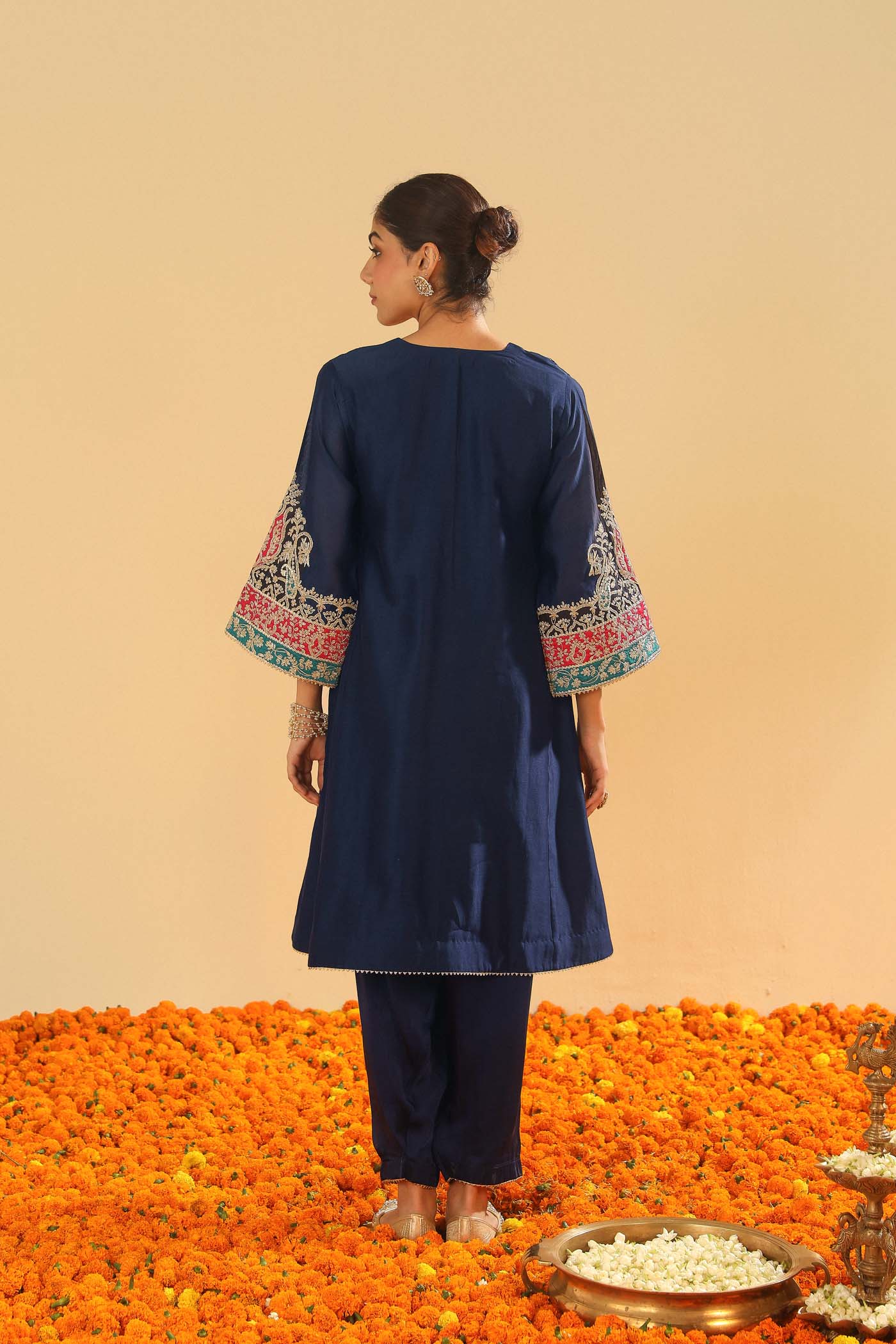 Mehrish - Dark Blue Short Kalidaar Chauga with Salwar - Image 6