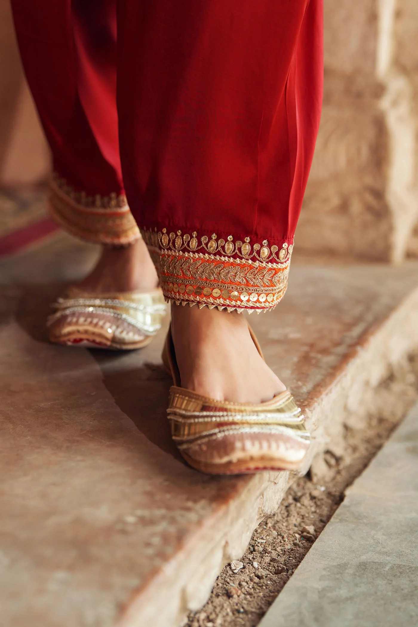 MEHWISH - DEEP RED SHORT KURTA WITH SALWAR AND DUPATTA (Lxrts) - Image 6